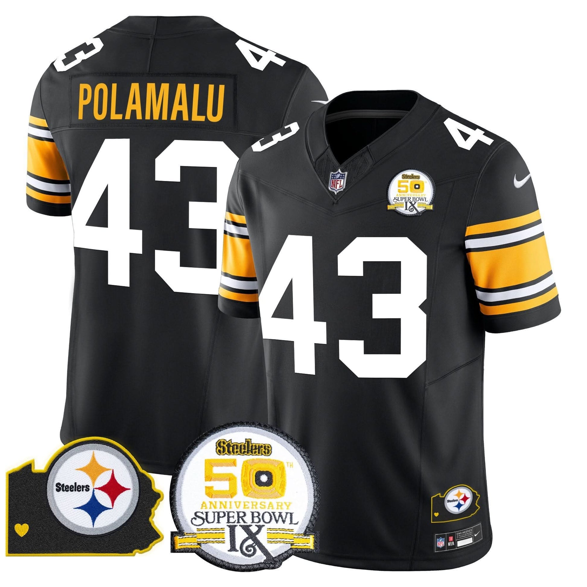 Steelers 50th Anniversary Of Super Bowl IX & Map Patch Vapor Limited Jersey - All Stitched