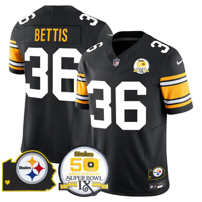 Steelers 50th Anniversary Of Super Bowl IX & Map Patch Vapor Limited Jersey - All Stitched