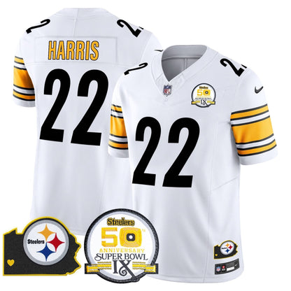 Steelers 50th Anniversary Of Super Bowl IX & Map Patch Vapor Limited Jersey - All Stitched