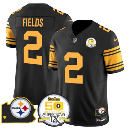 Steelers 50th Anniversary Of Super Bowl IX & Map Patch Vapor Limited Jersey - All Stitched