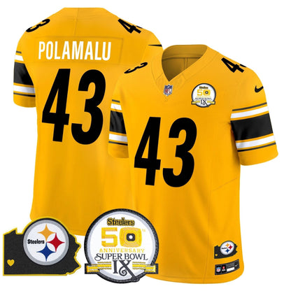 Steelers 50th Anniversary Of Super Bowl IX & Map Patch Vapor Limited Jersey - All Stitched