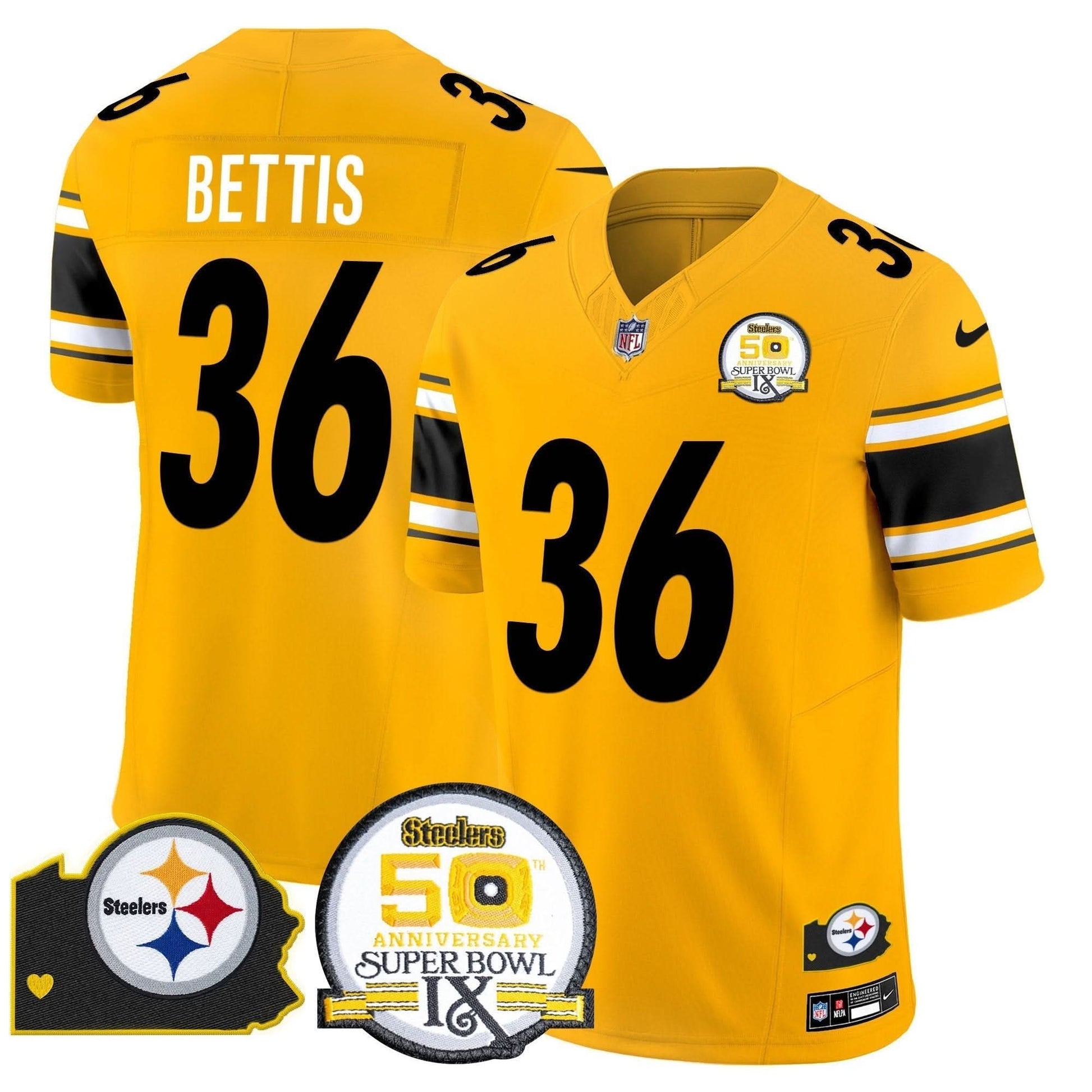 Steelers 50th Anniversary Of Super Bowl IX & Map Patch Vapor Limited Jersey - All Stitched