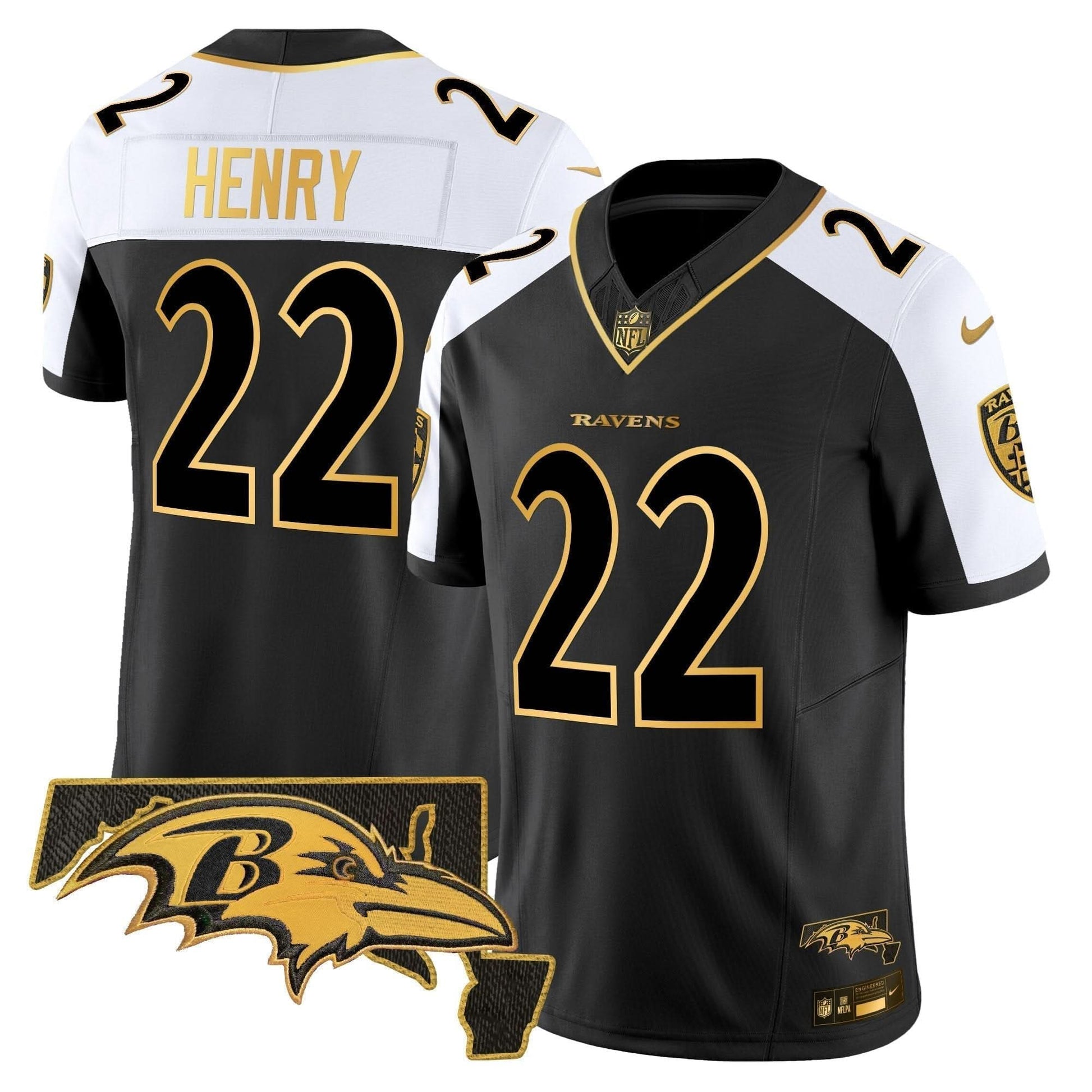 Ravens Maryland Patch Gold Vapor Limited Jersey V2 - All Stitched