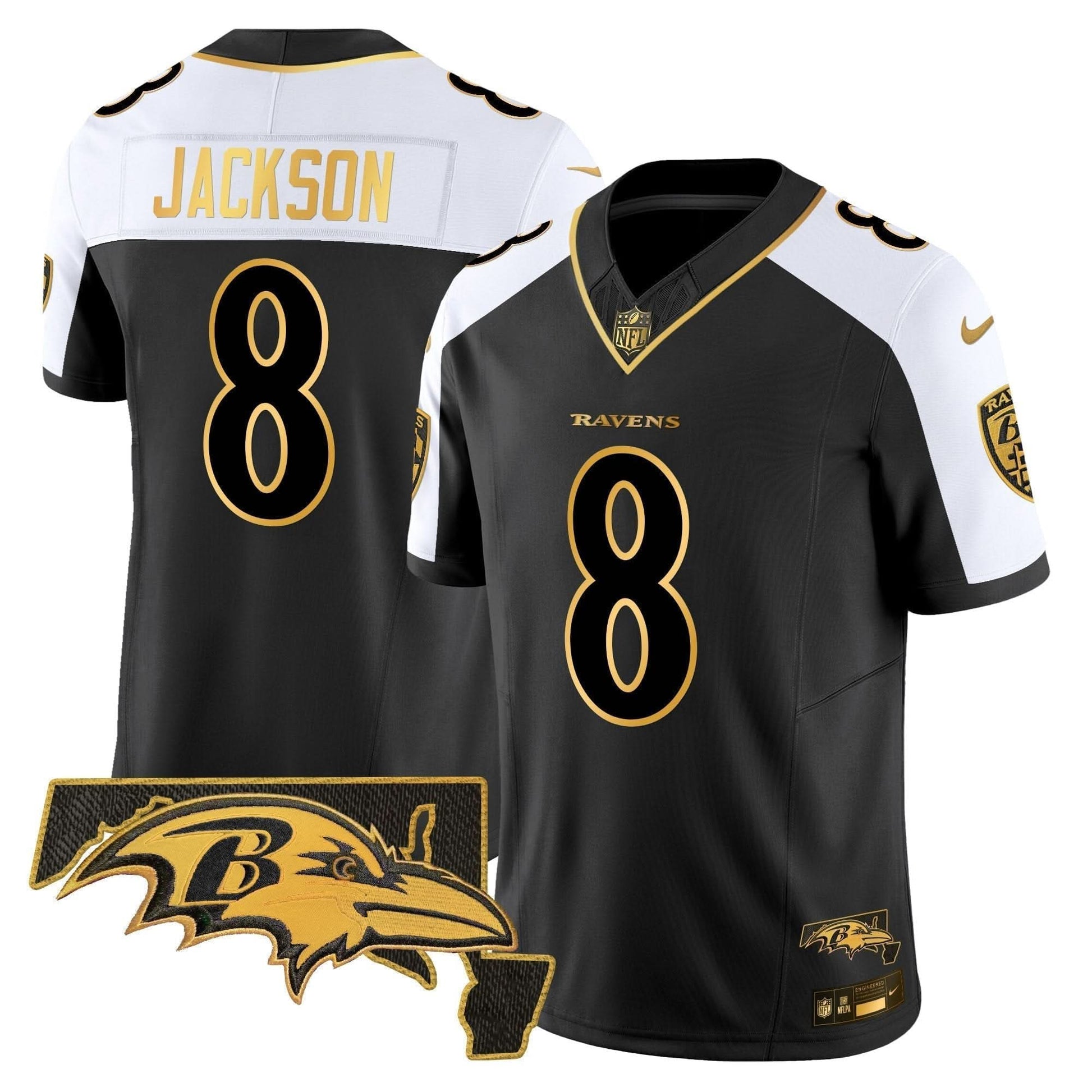 Ravens Maryland Patch Gold Vapor Limited Jersey V2 - All Stitched