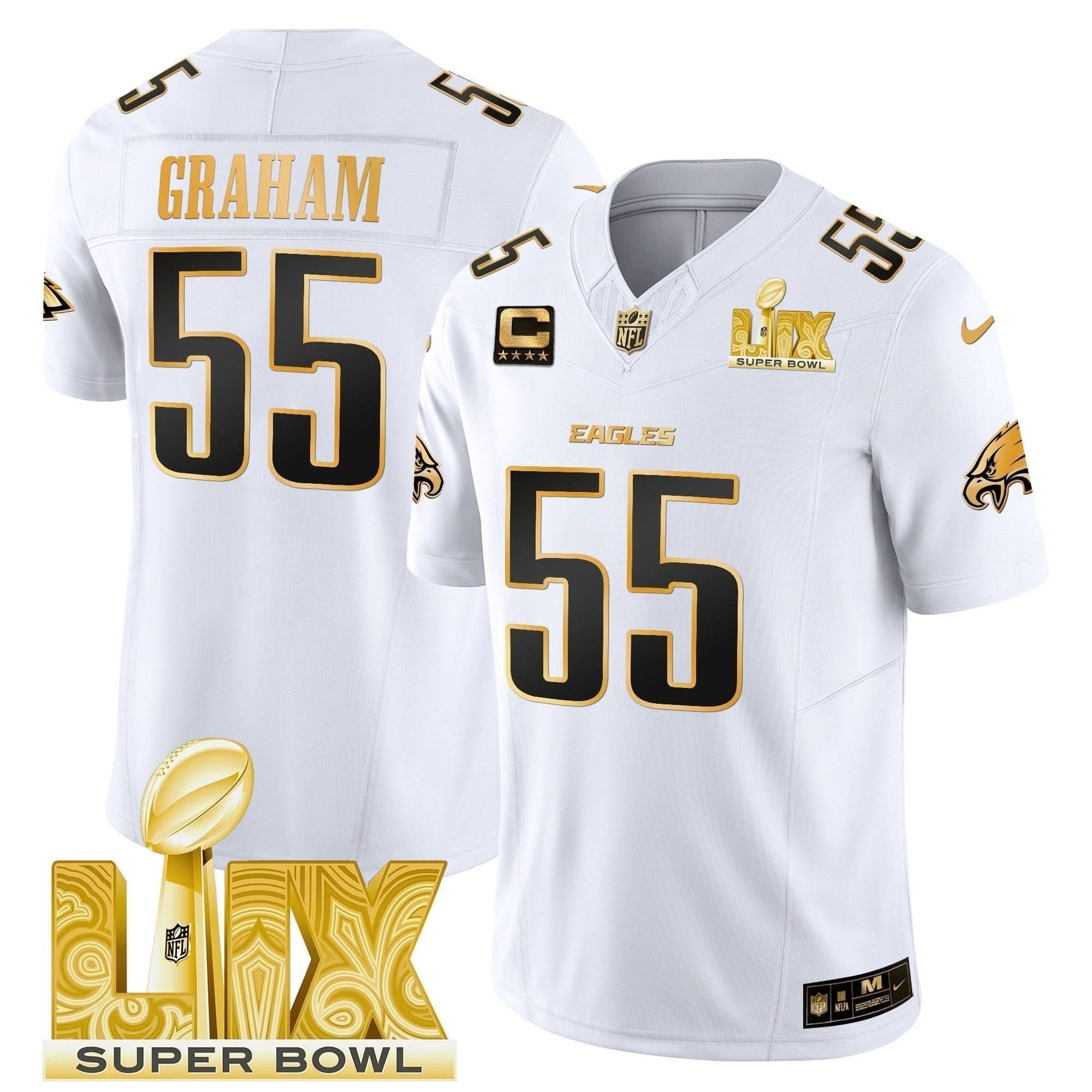 Philadelphia Eagles Super Bowl LIX Patch Gold Vapor Limited Jersey - All Stitched
