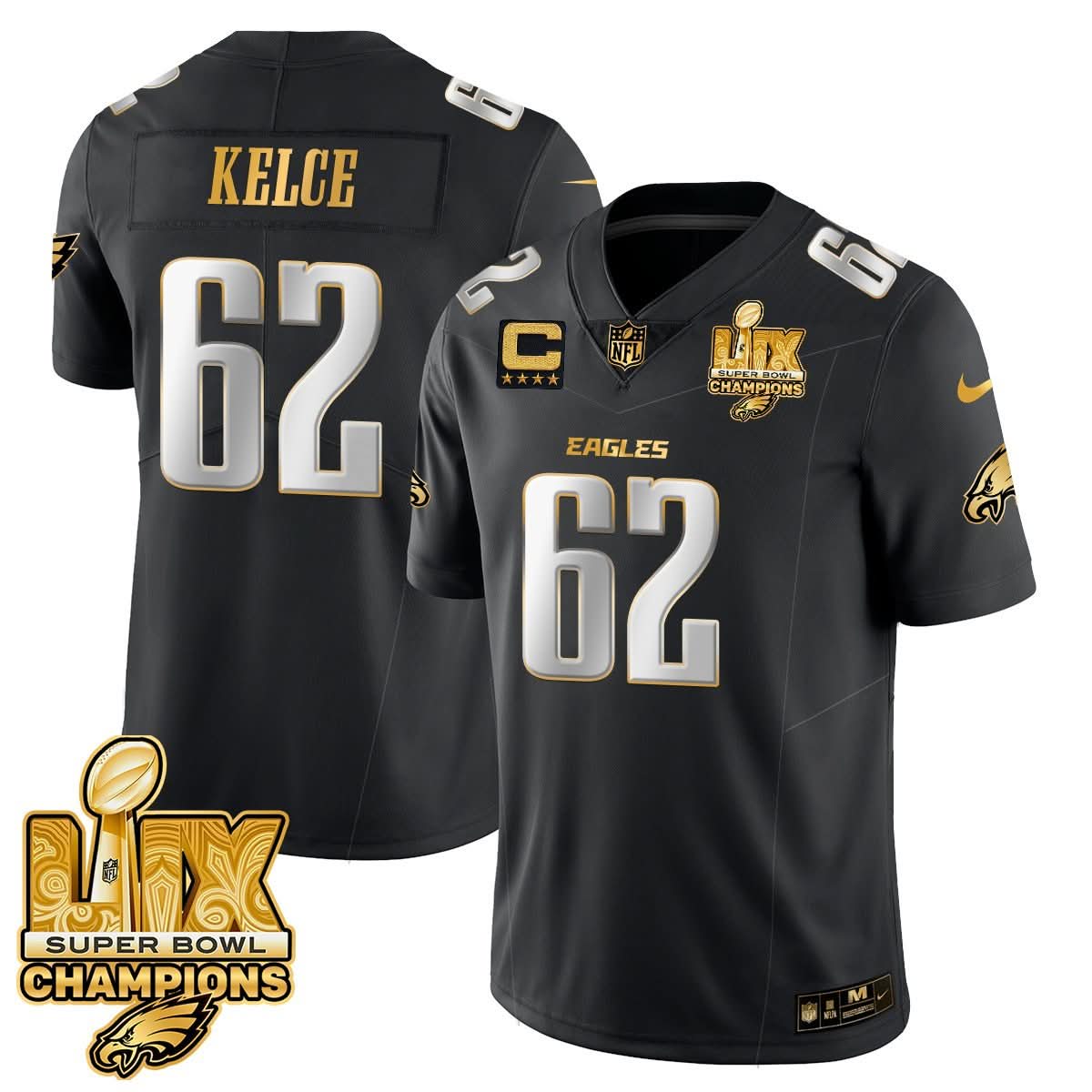 Philadelphia Eagles Super Bowl LIX Champions Gold Vapor Limited Jersey - All Stitched