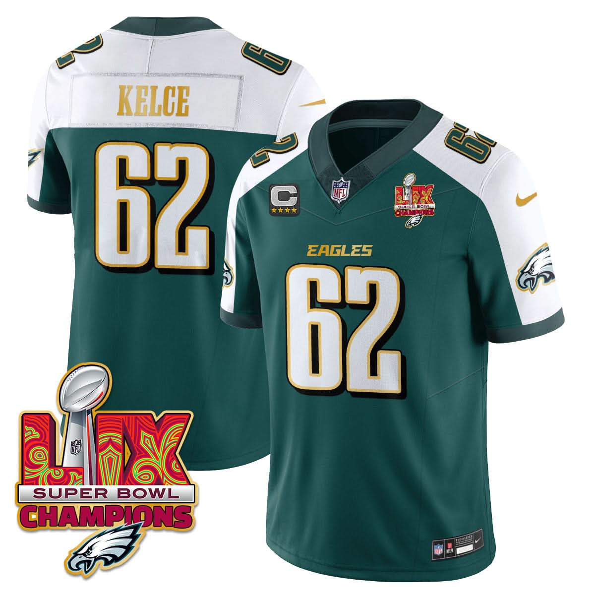 Philadelphia Eagles Super Bowl LIX Champions Gold Trim Vapor Limited Jersey - All Stitched