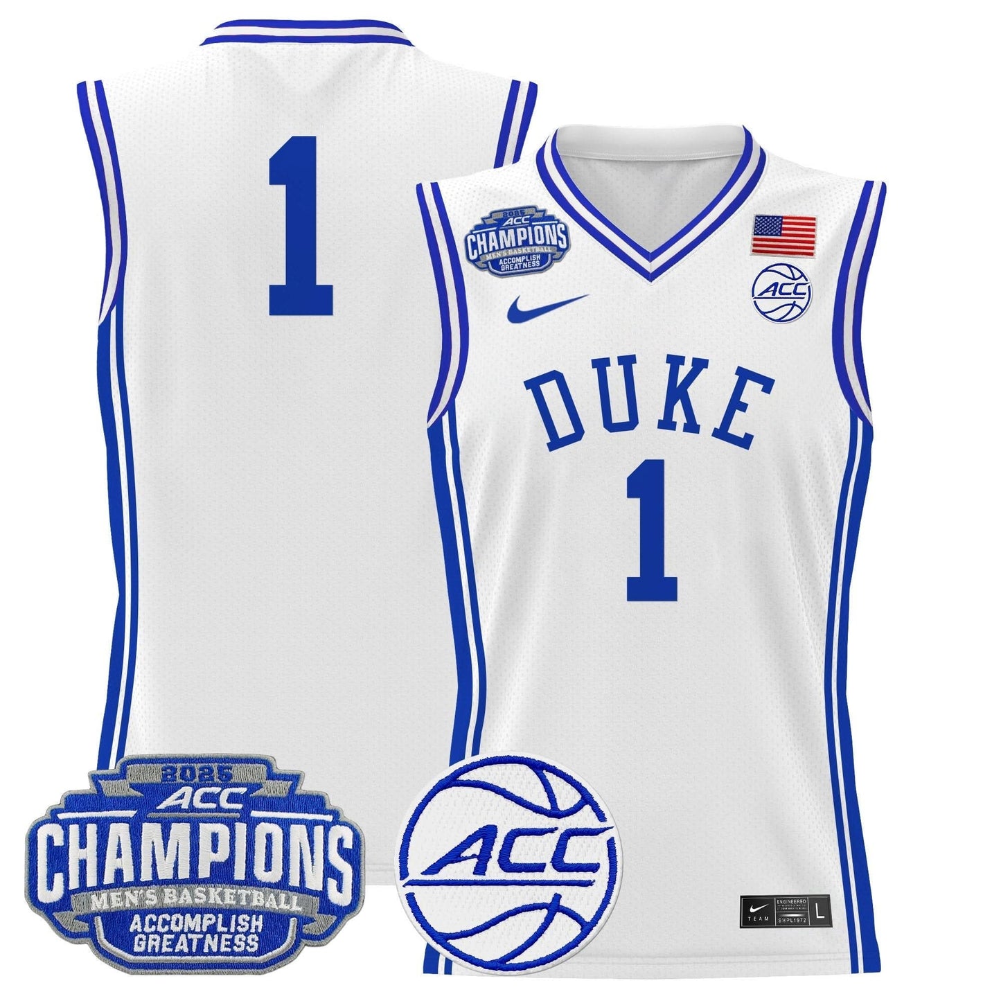 Duke Blue Devils 2025 ACC Conference Tournament Champions Basketball Jersey - All Stitched