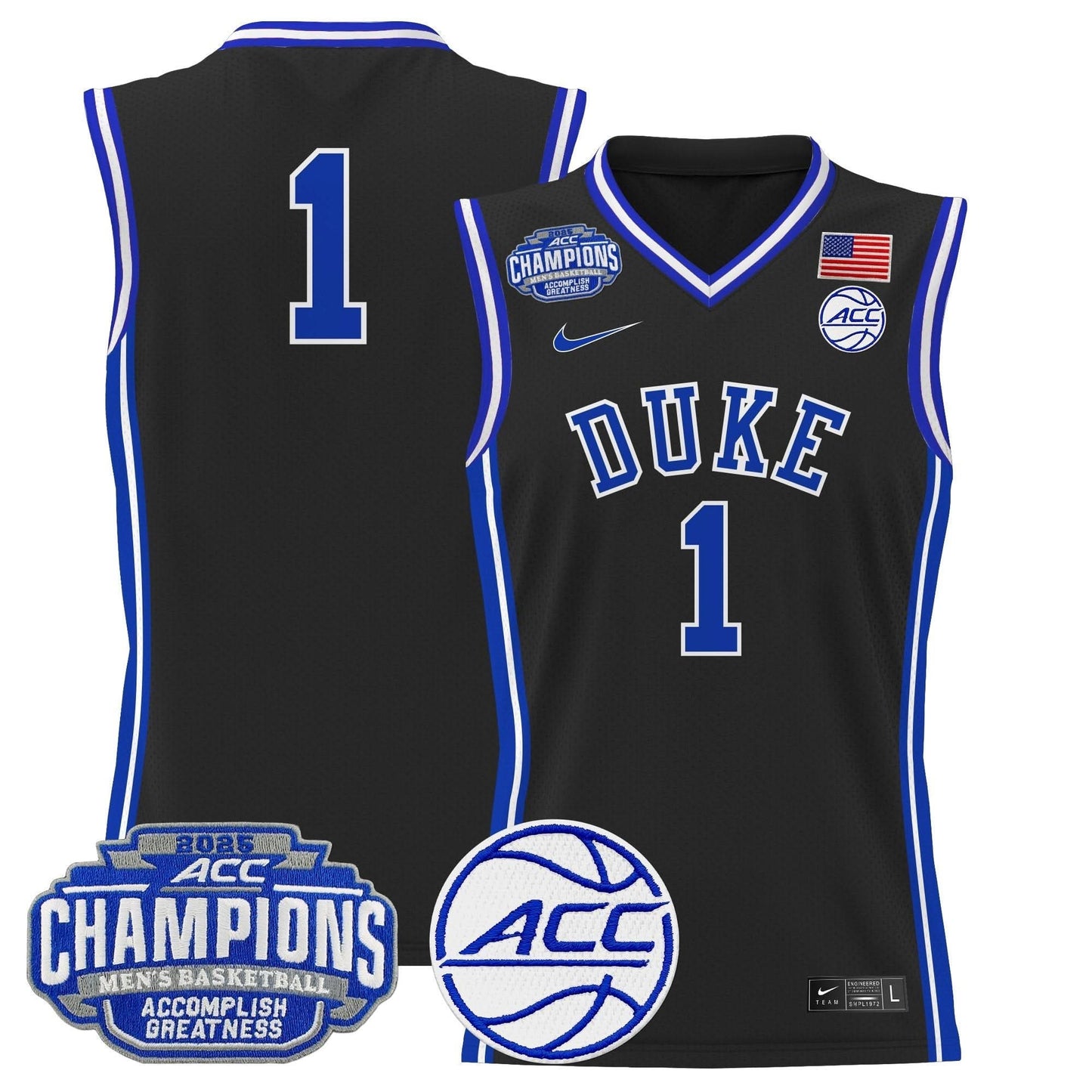 Duke Blue Devils 2025 ACC Conference Tournament Champions Basketball Jersey - All Stitched
