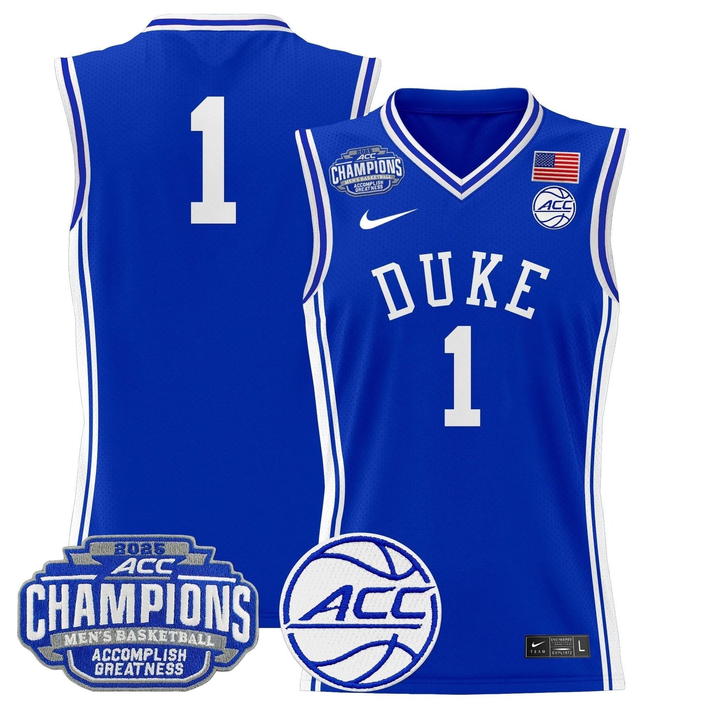 Duke Blue Devils 2025 ACC Conference Tournament Champions Basketball Jersey - All Stitched
