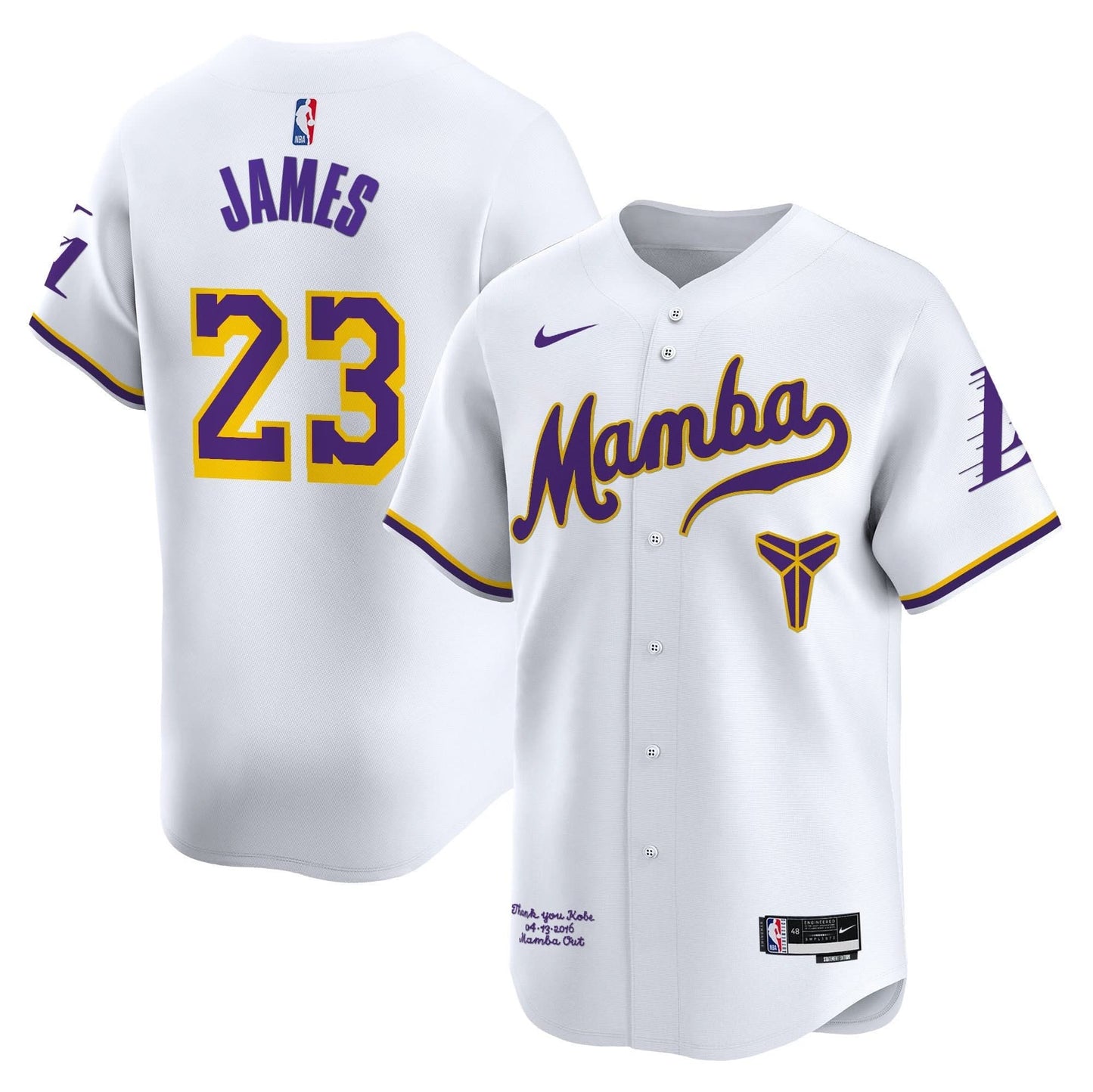 Los Angeles Lakers Kobe Bryant Mamba Vapor Baseball Jersey - All Stitched