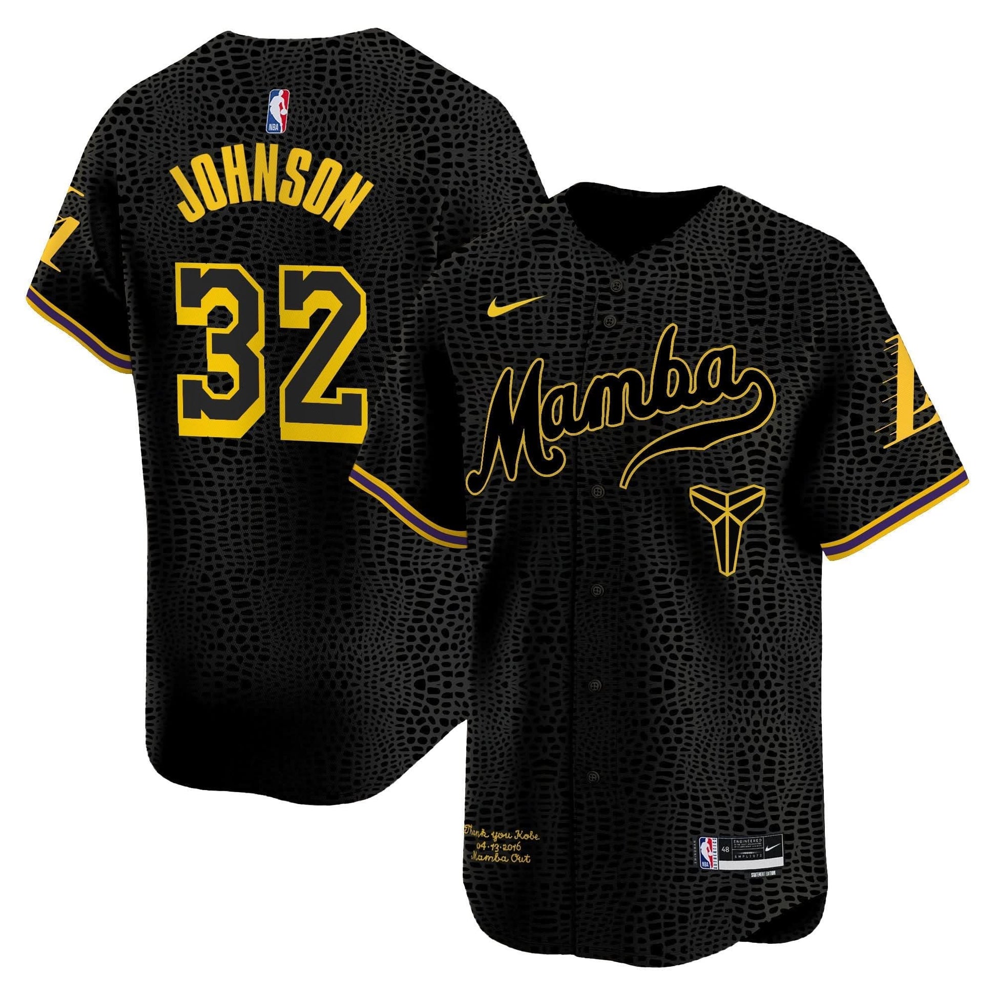 Los Angeles Lakers Kobe Bryant Mamba Vapor Baseball Jersey - All Stitched