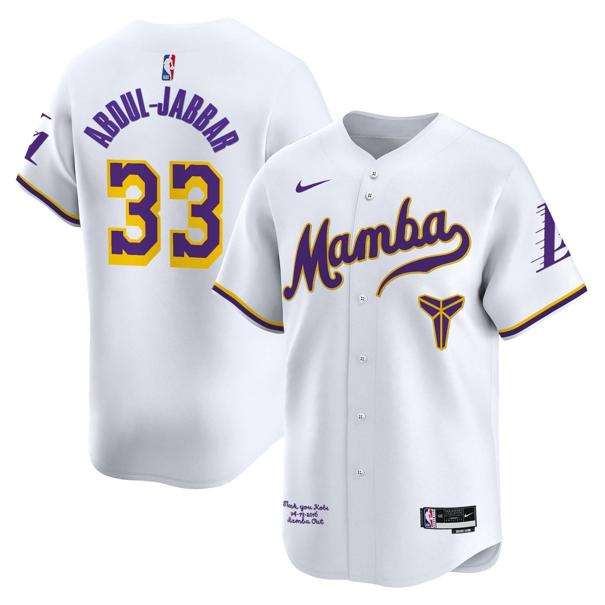Los Angeles Lakers Kobe Bryant Mamba Vapor Baseball Jersey - All Stitched