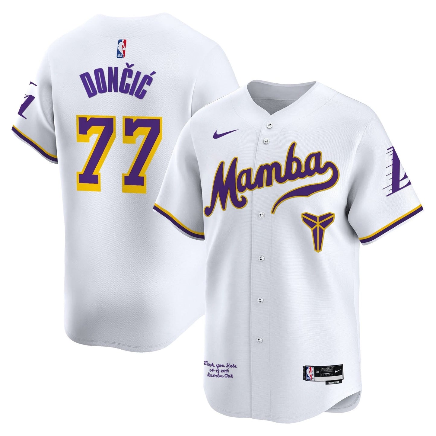 Los Angeles Lakers Kobe Bryant Mamba Vapor Baseball Jersey - All Stitched