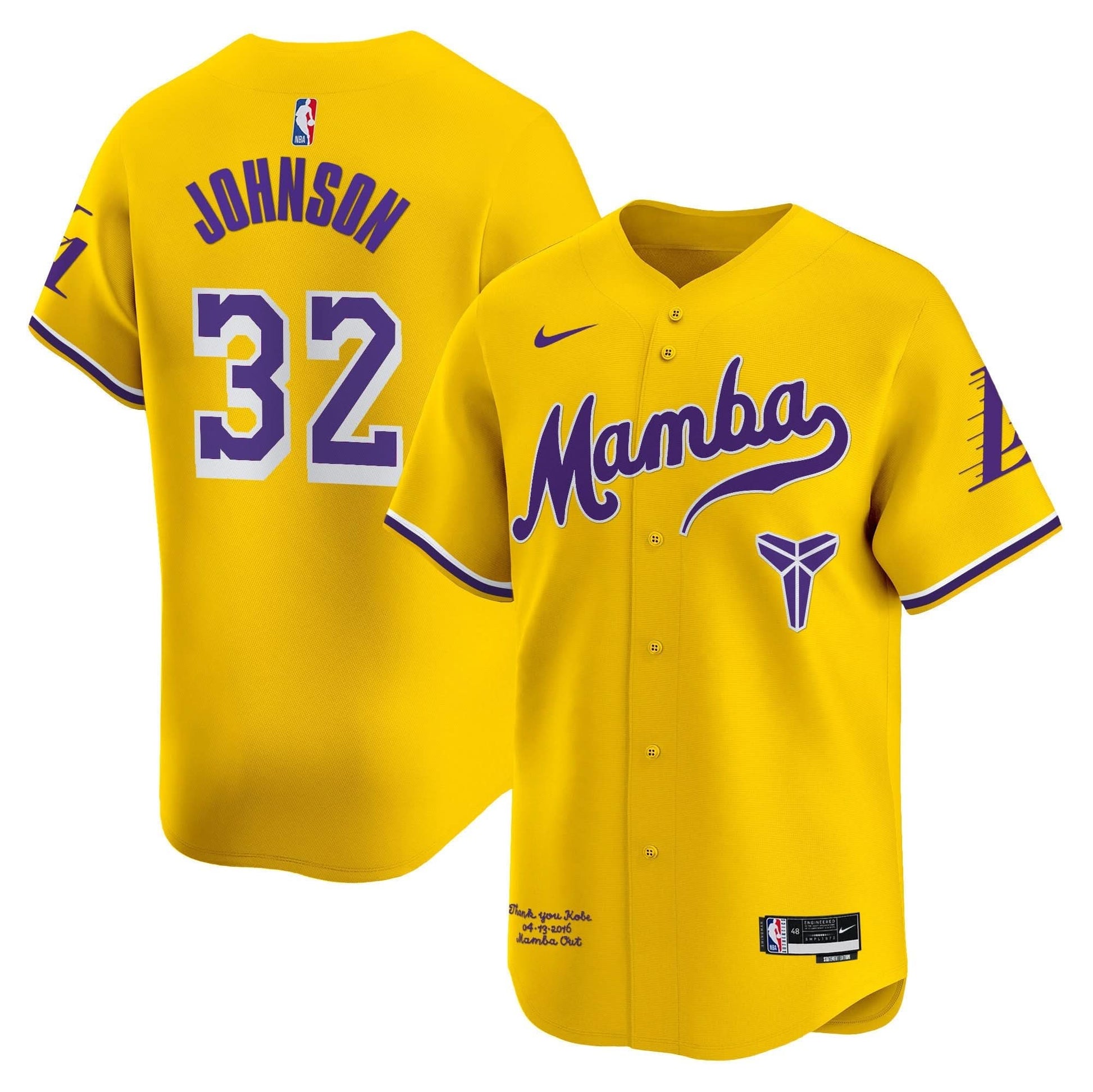 Los Angeles Lakers Kobe Bryant Mamba Vapor Baseball Jersey - All Stitched