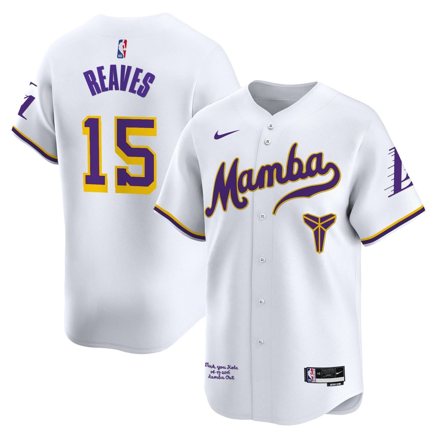 Los Angeles Lakers Kobe Bryant Mamba Vapor Baseball Jersey - All Stitched