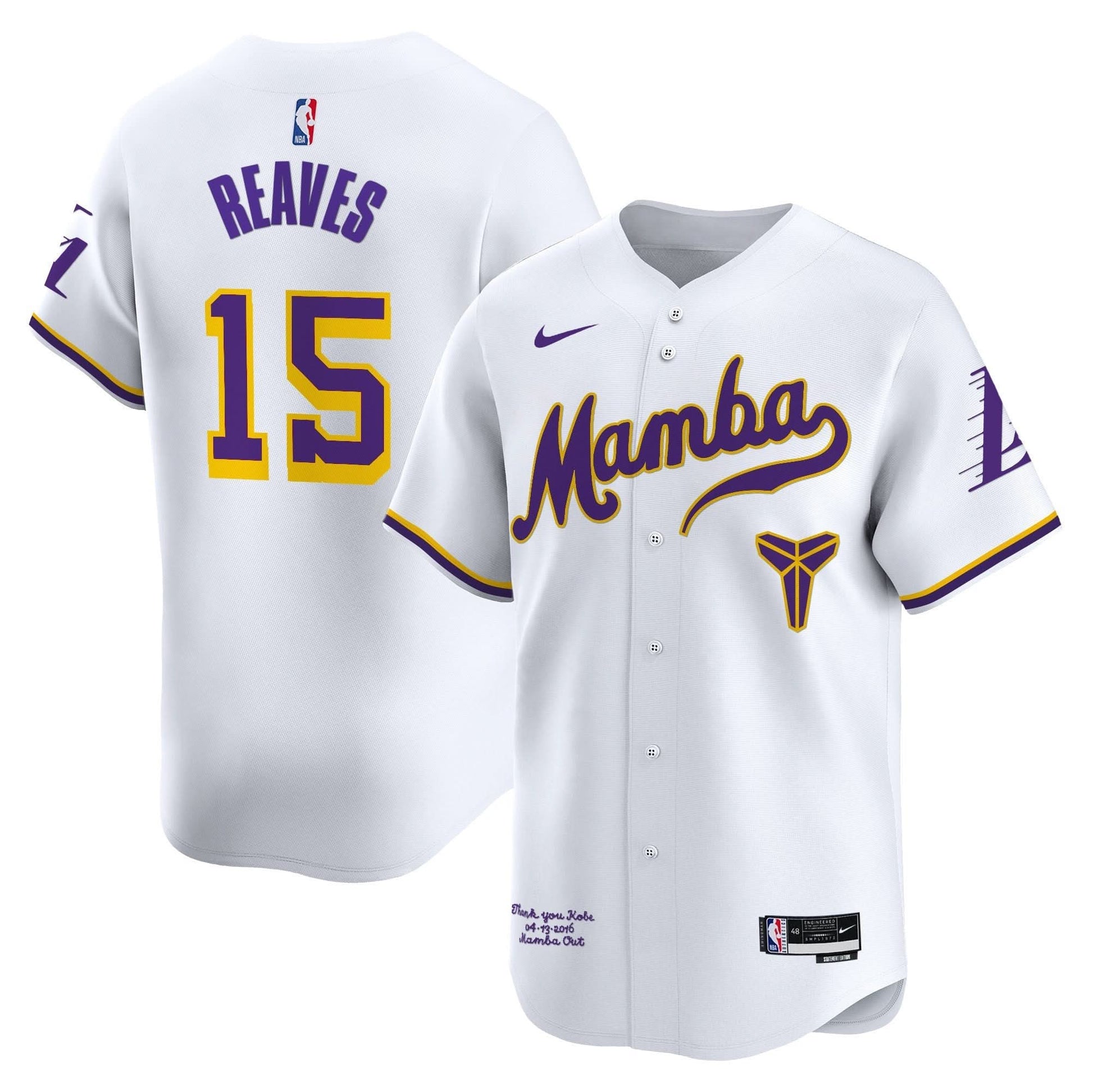Los Angeles Lakers Kobe Bryant Mamba Vapor Baseball Jersey - All Stitched