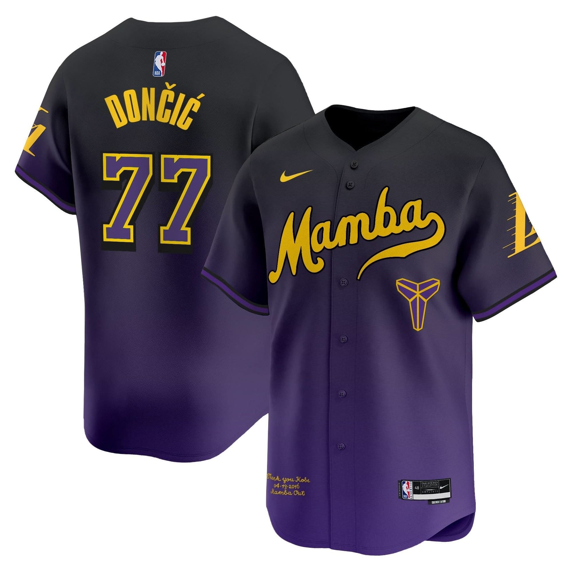 Los Angeles Lakers Kobe Bryant Mamba Vapor Baseball Jersey - All Stitched