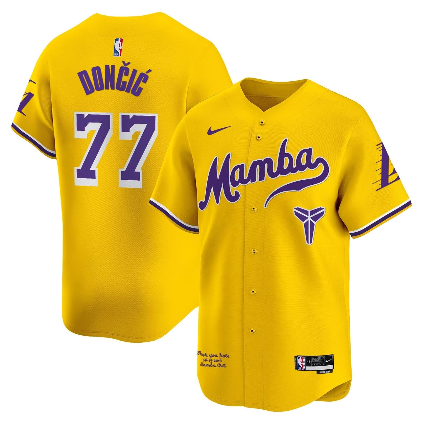 Los Angeles Lakers Kobe Bryant Mamba Vapor Baseball Jersey - All Stitched
