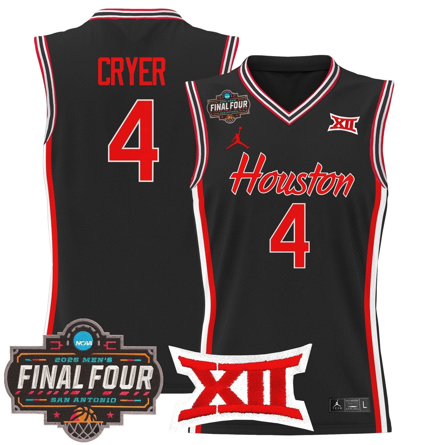 Houston Cougars 2025 Final Four Patch Basketball Jersey - All Stitched