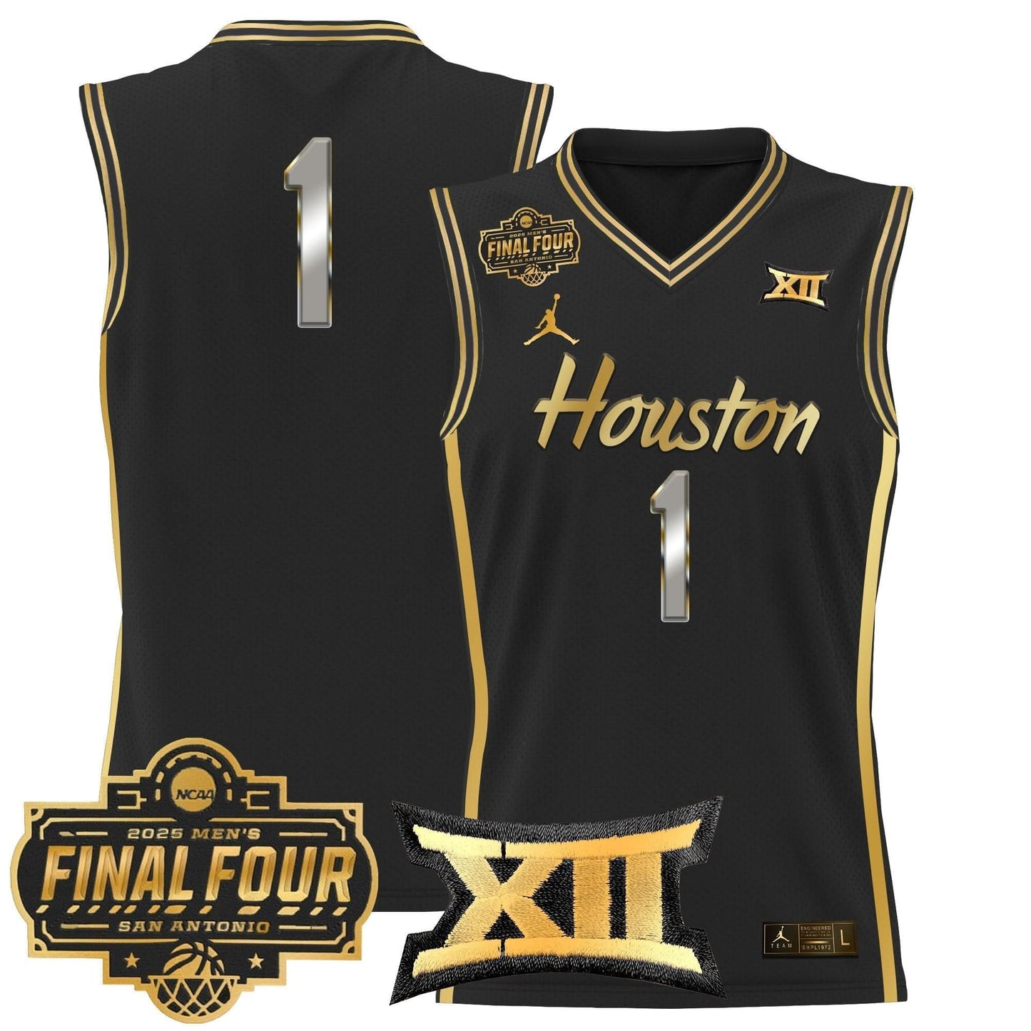 Houston Cougars 2025 Final Four Patch Basketball Jersey - All Stitched