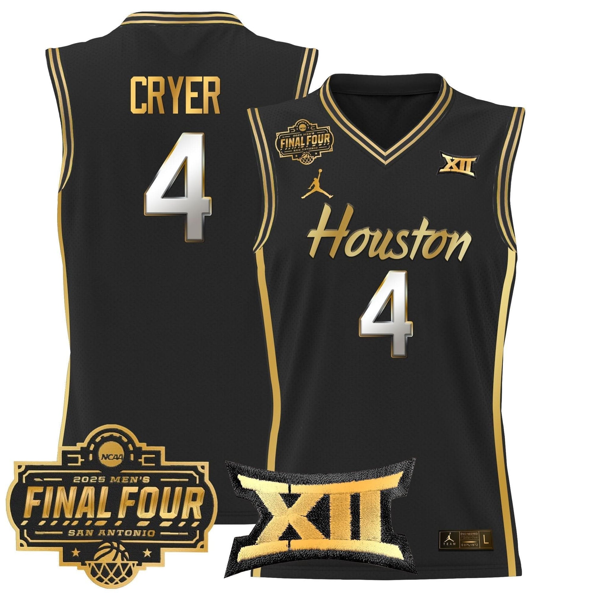 Houston Cougars 2025 Final Four Patch Basketball Jersey - All Stitched
