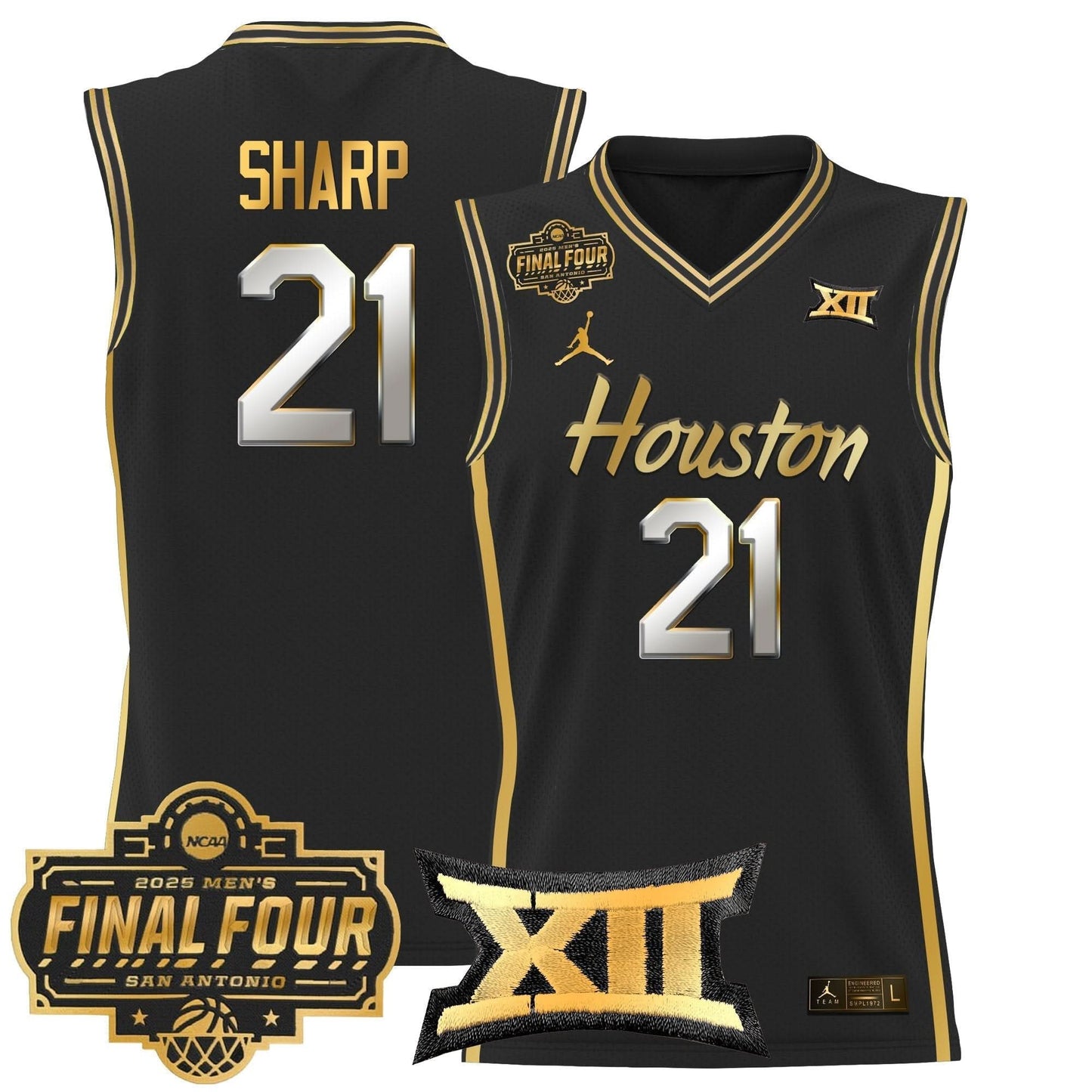 Houston Cougars 2025 Final Four Patch Basketball Jersey - All Stitched