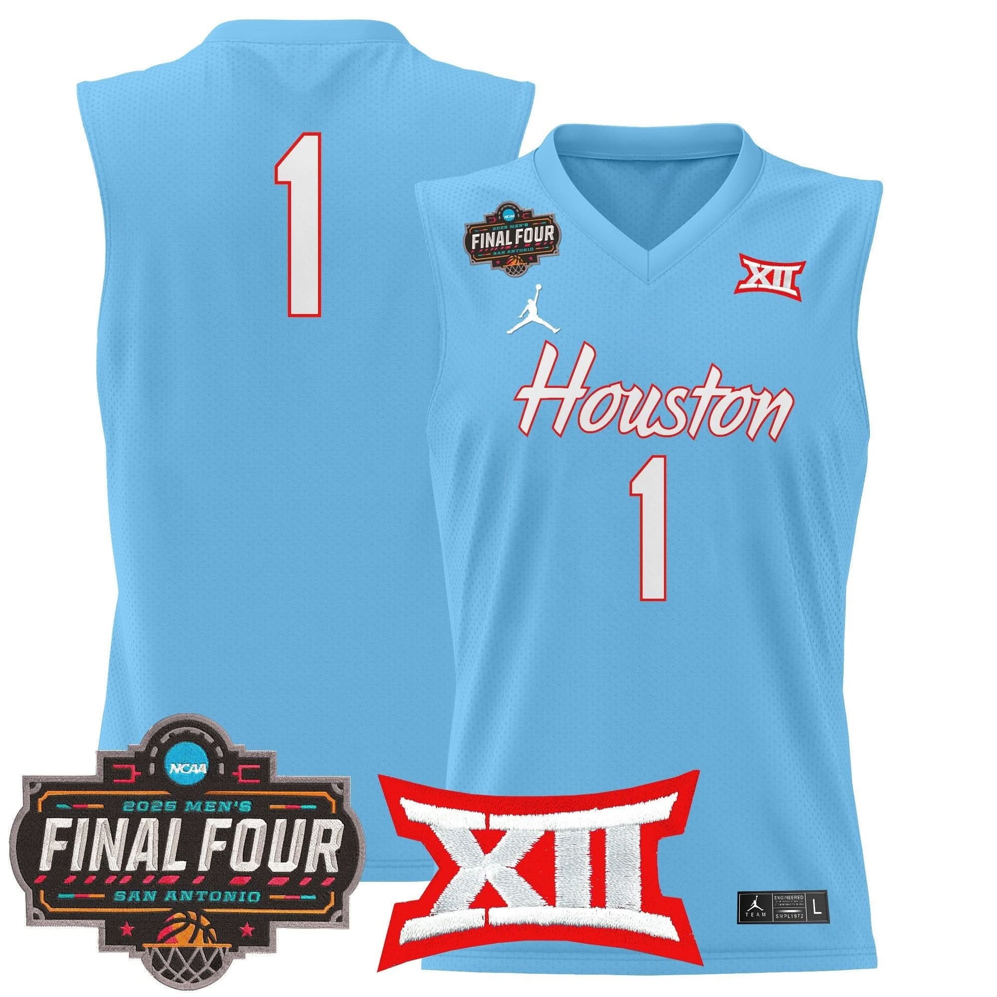Houston Cougars 2025 Final Four Patch Basketball Jersey - All Stitched