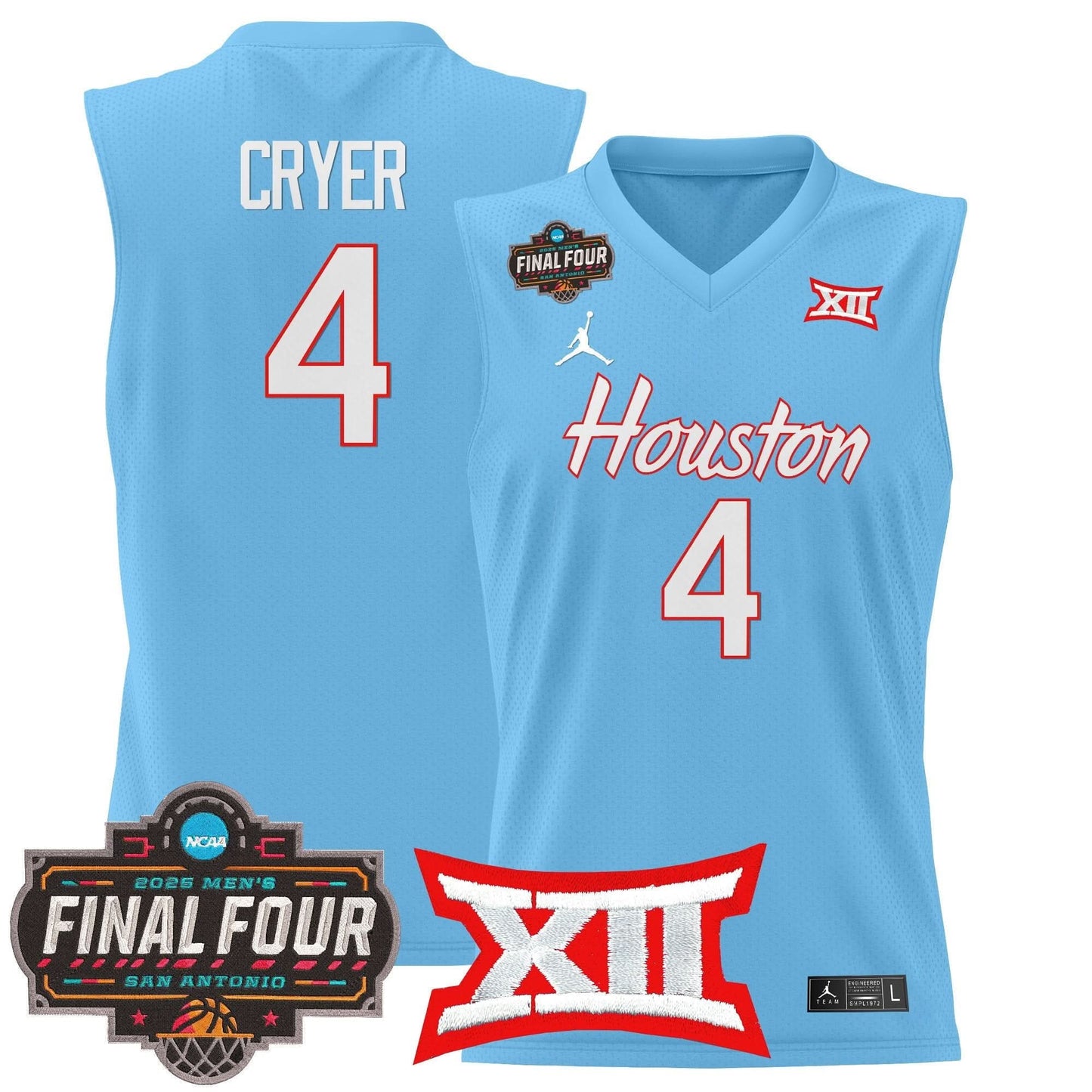 Houston Cougars 2025 Final Four Patch Basketball Jersey - All Stitched