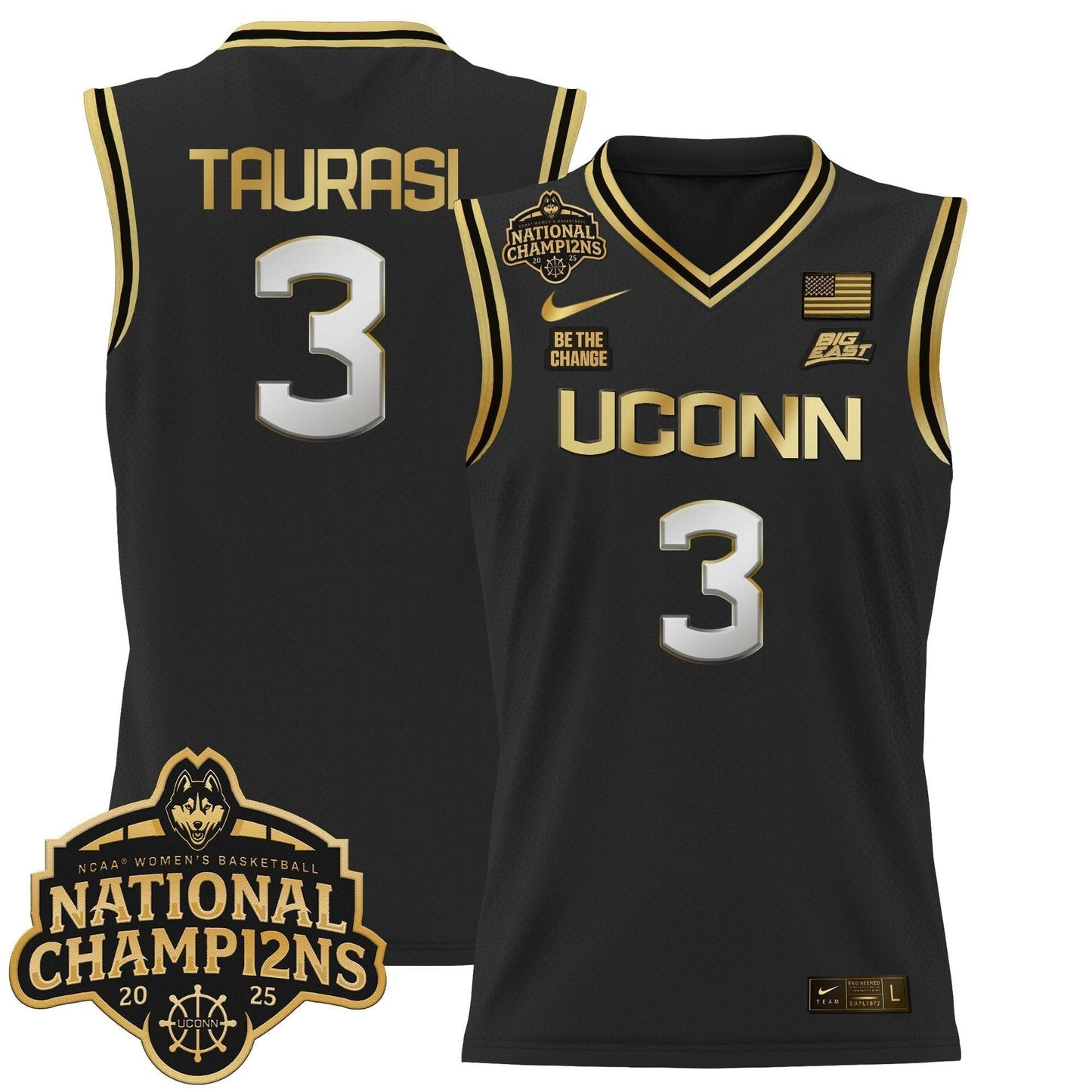 UConn Huskies 2025 Women's National Champions Patch Lightweight Basketball Jersey - All Stitched