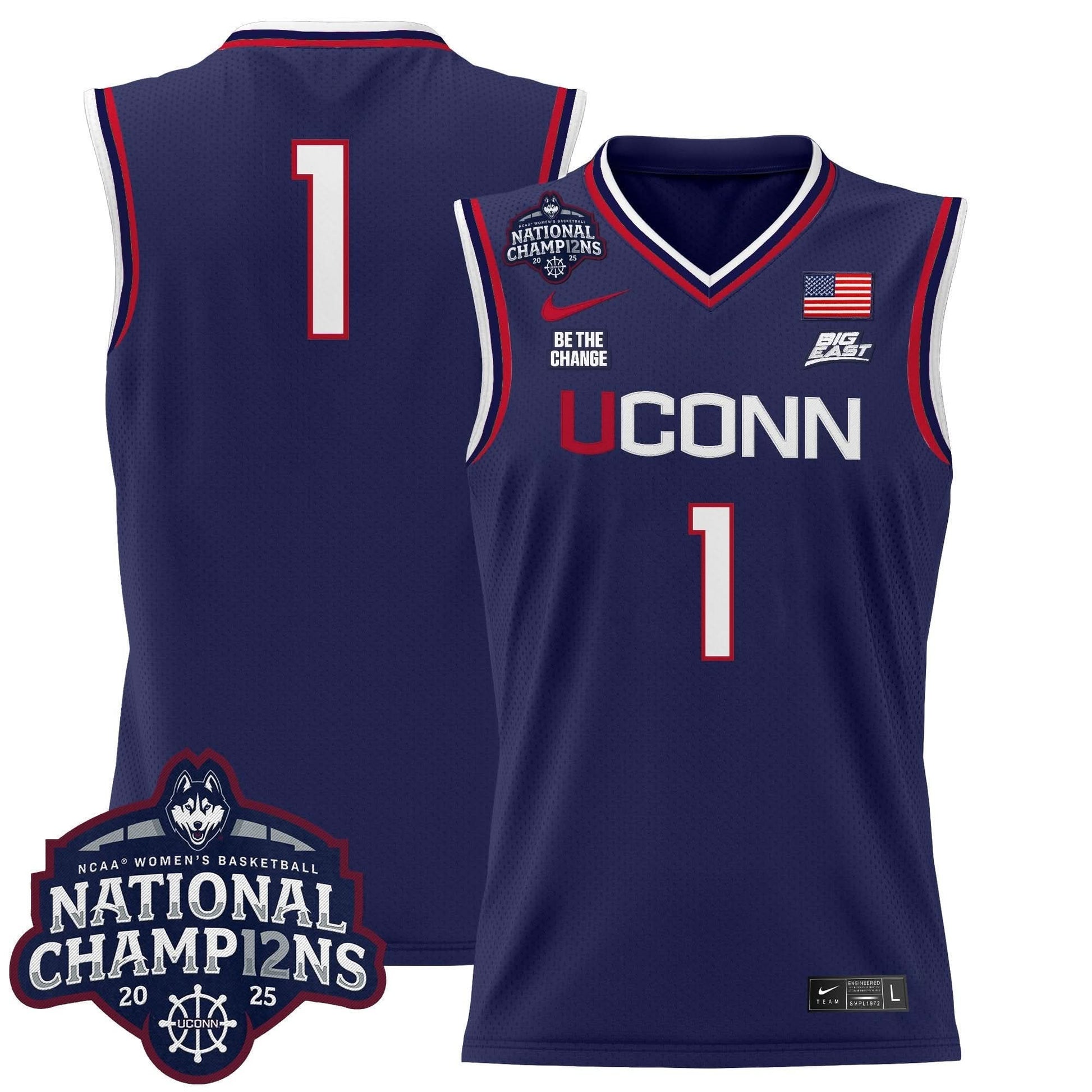 UConn Huskies 2025 Women's National Champions Patch Lightweight Basketball Jersey - All Stitched
