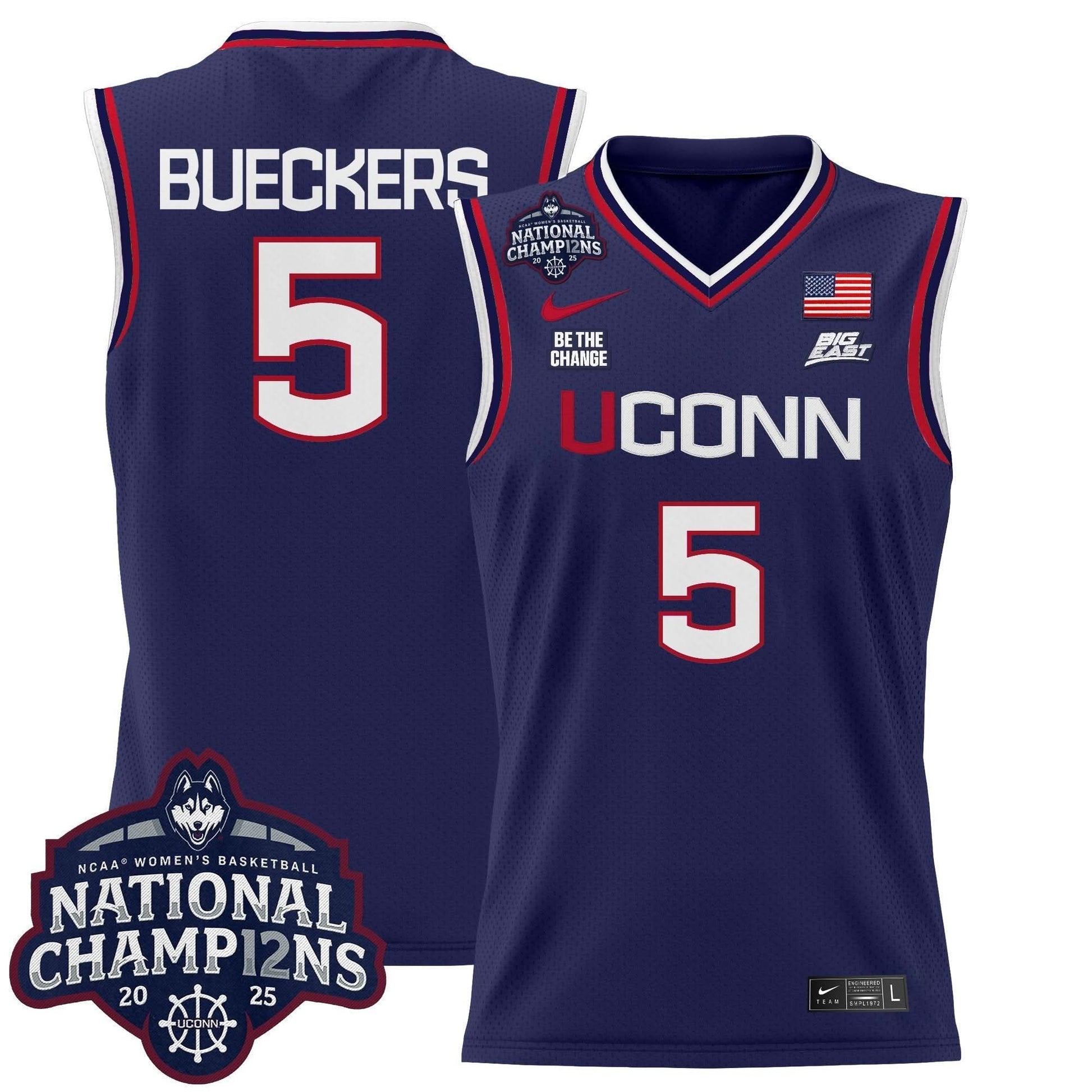 UConn Huskies 2025 Women's National Champions Patch Lightweight Basketball Jersey - All Stitched