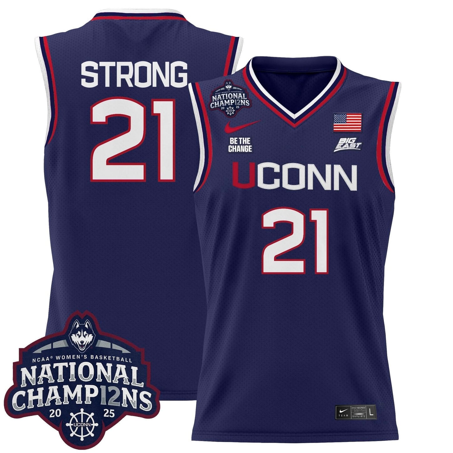 UConn Huskies 2025 Women's National Champions Patch Lightweight Basketball Jersey - All Stitched