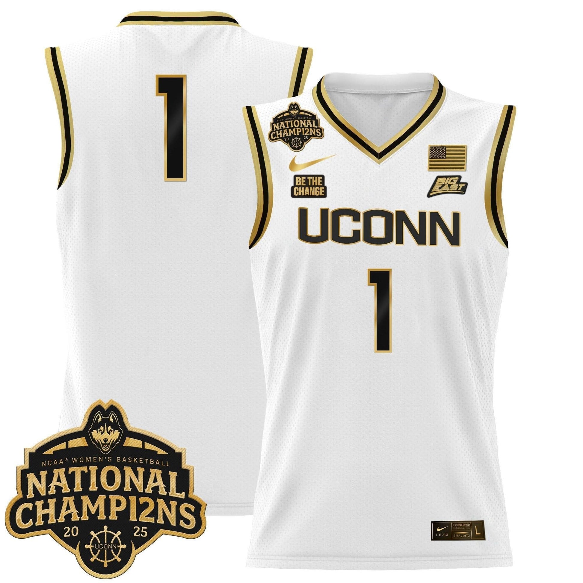 UConn Huskies 2025 Women's National Champions Patch Lightweight Basketball Jersey - All Stitched