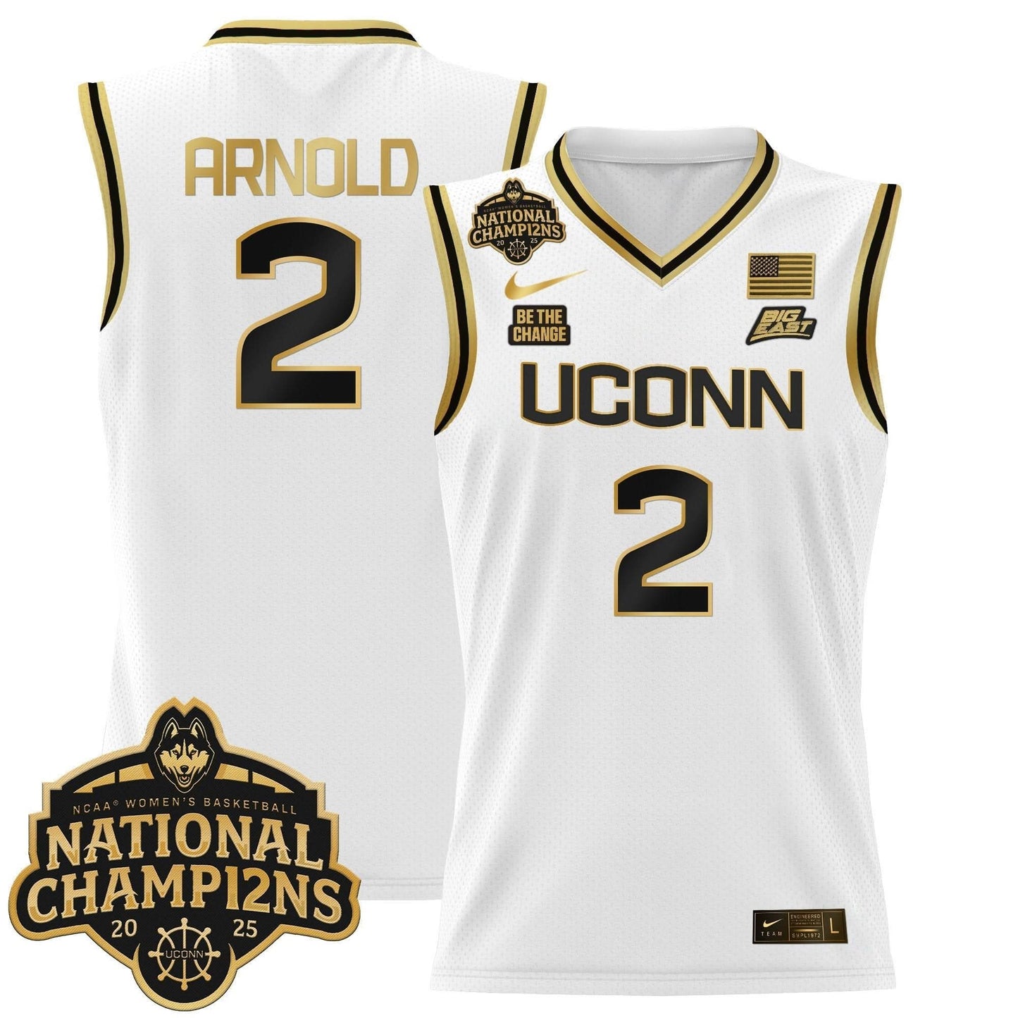 UConn Huskies 2025 Women's National Champions Patch Lightweight Basketball Jersey - All Stitched