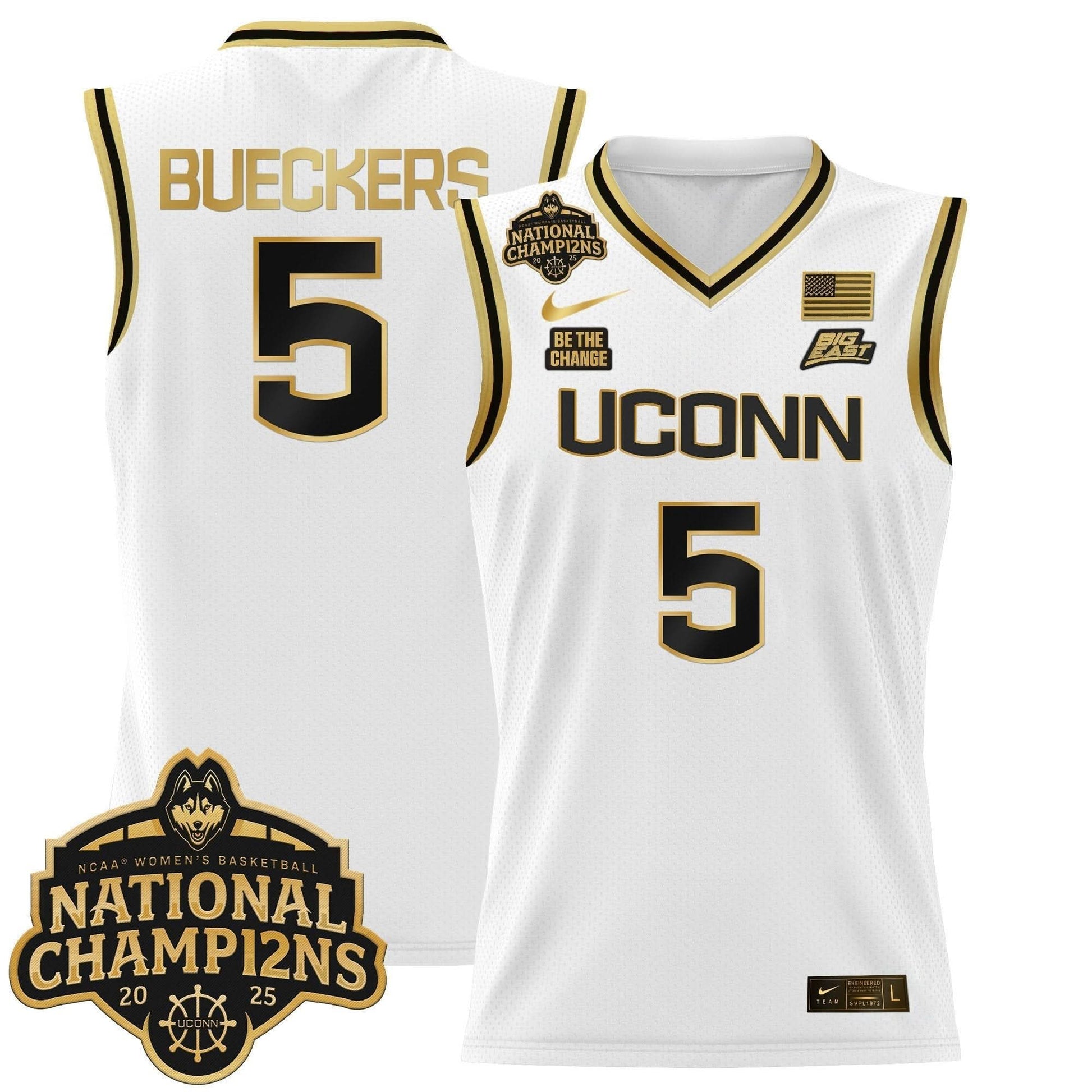 UConn Huskies 2025 Women's National Champions Patch Lightweight Basketball Jersey - All Stitched