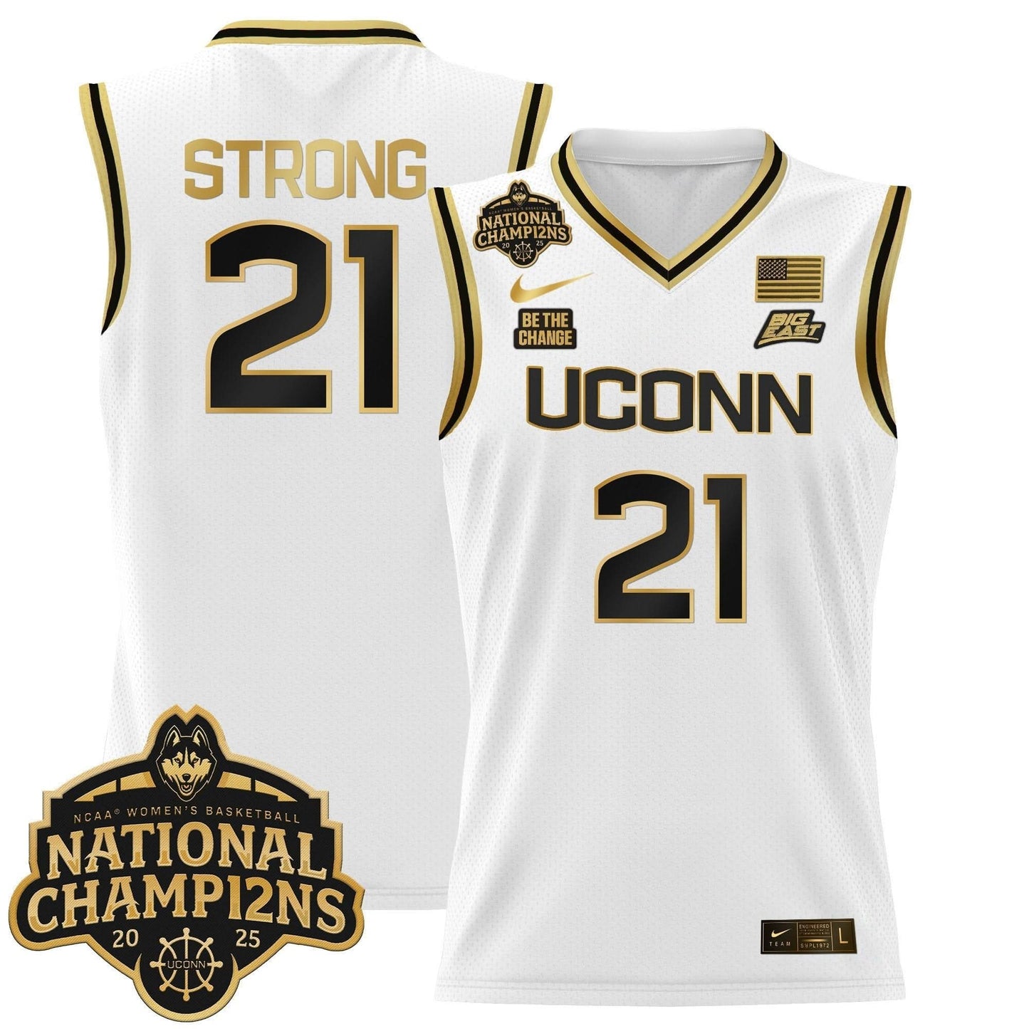 UConn Huskies 2025 Women's National Champions Patch Lightweight Basketball Jersey - All Stitched