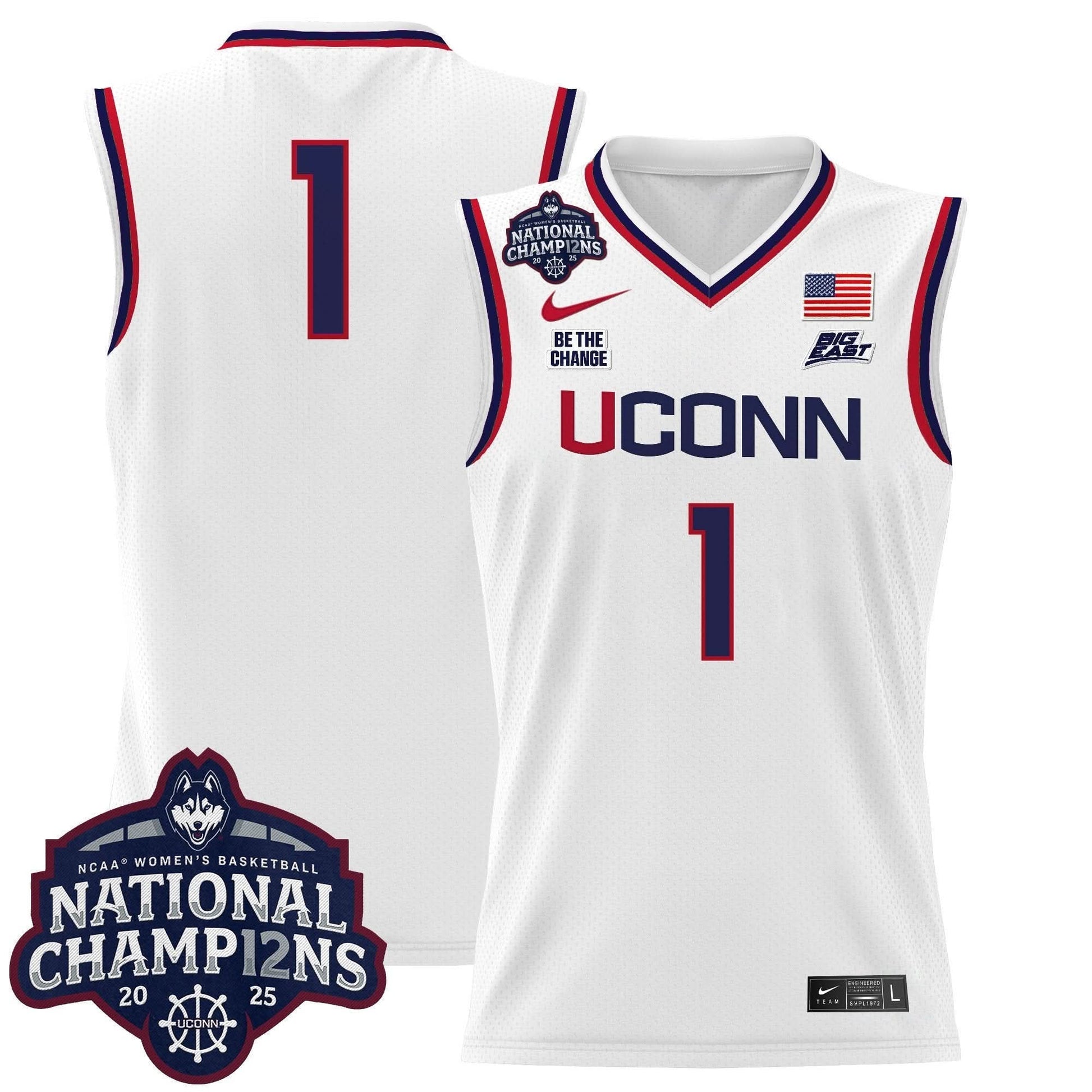 UConn Huskies 2025 Women's National Champions Patch Lightweight Basketball Jersey - All Stitched