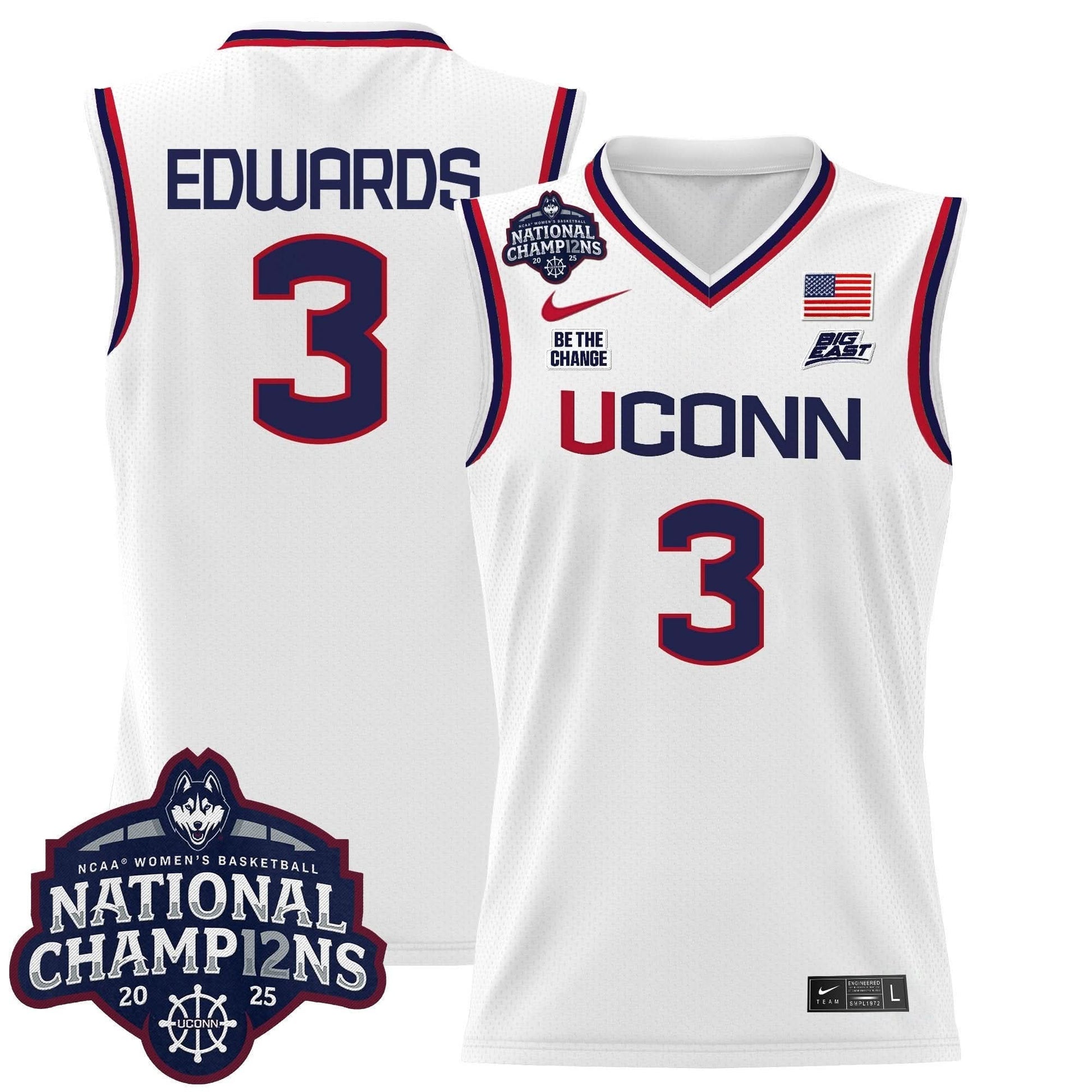UConn Huskies 2025 Women's National Champions Patch Lightweight Basketball Jersey - All Stitched