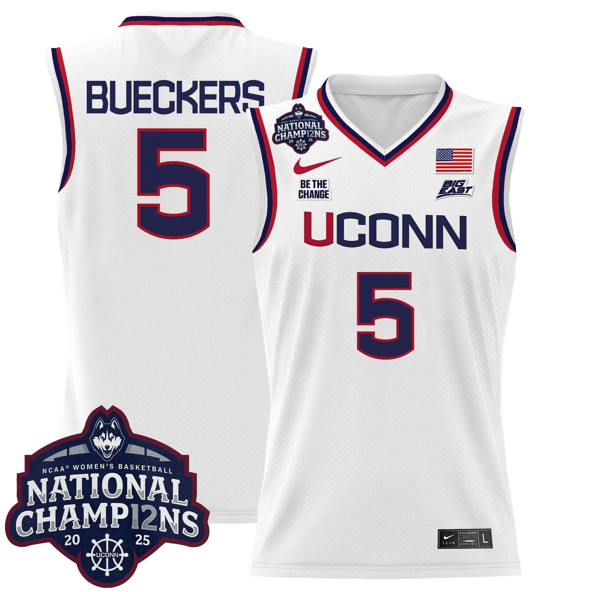 UConn Huskies 2025 Women's National Champions Patch Lightweight Basketball Jersey - All Stitched