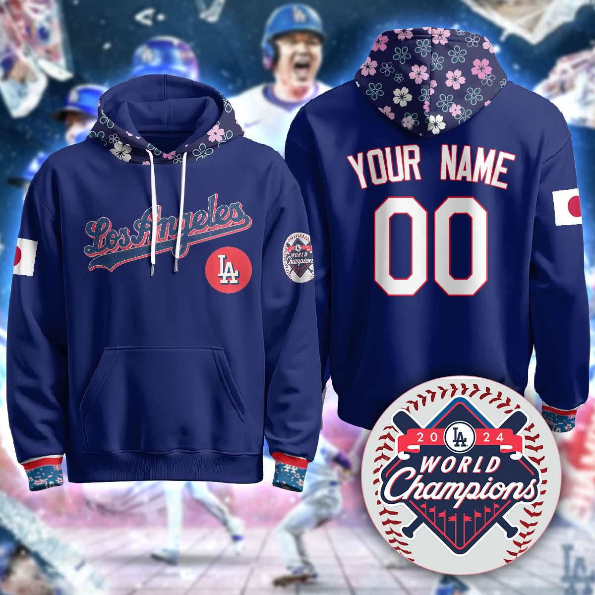 Custom Name Number Los Angeles Dodgers Japanese Heritage Night Hoodie - All Stitched