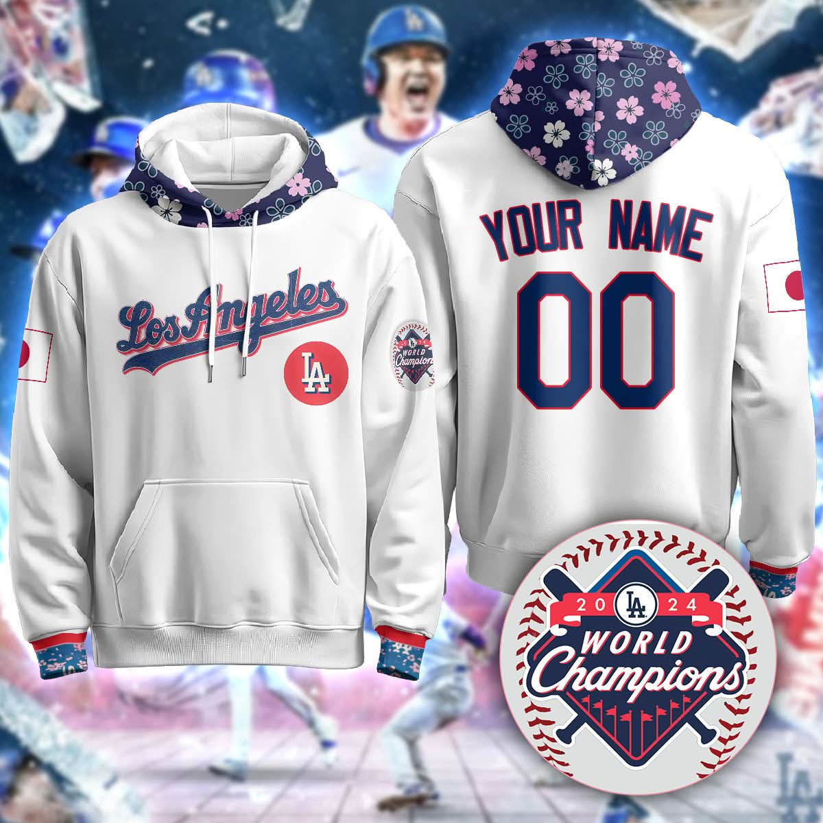 Custom Name Number Los Angeles Dodgers Japanese Heritage Night Hoodie - All Stitched