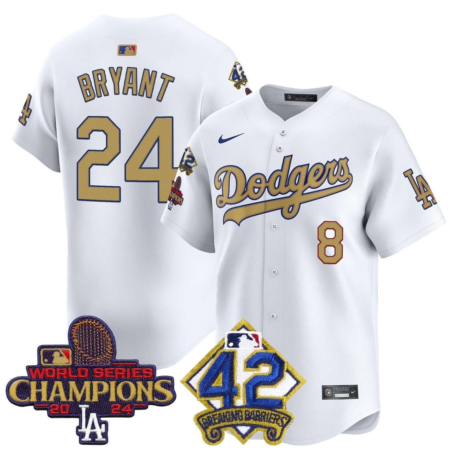 Dodgers 2024 World Series Champions & Jackie Robinson Patch Vapor Premier Limited Jersey - All Stitched