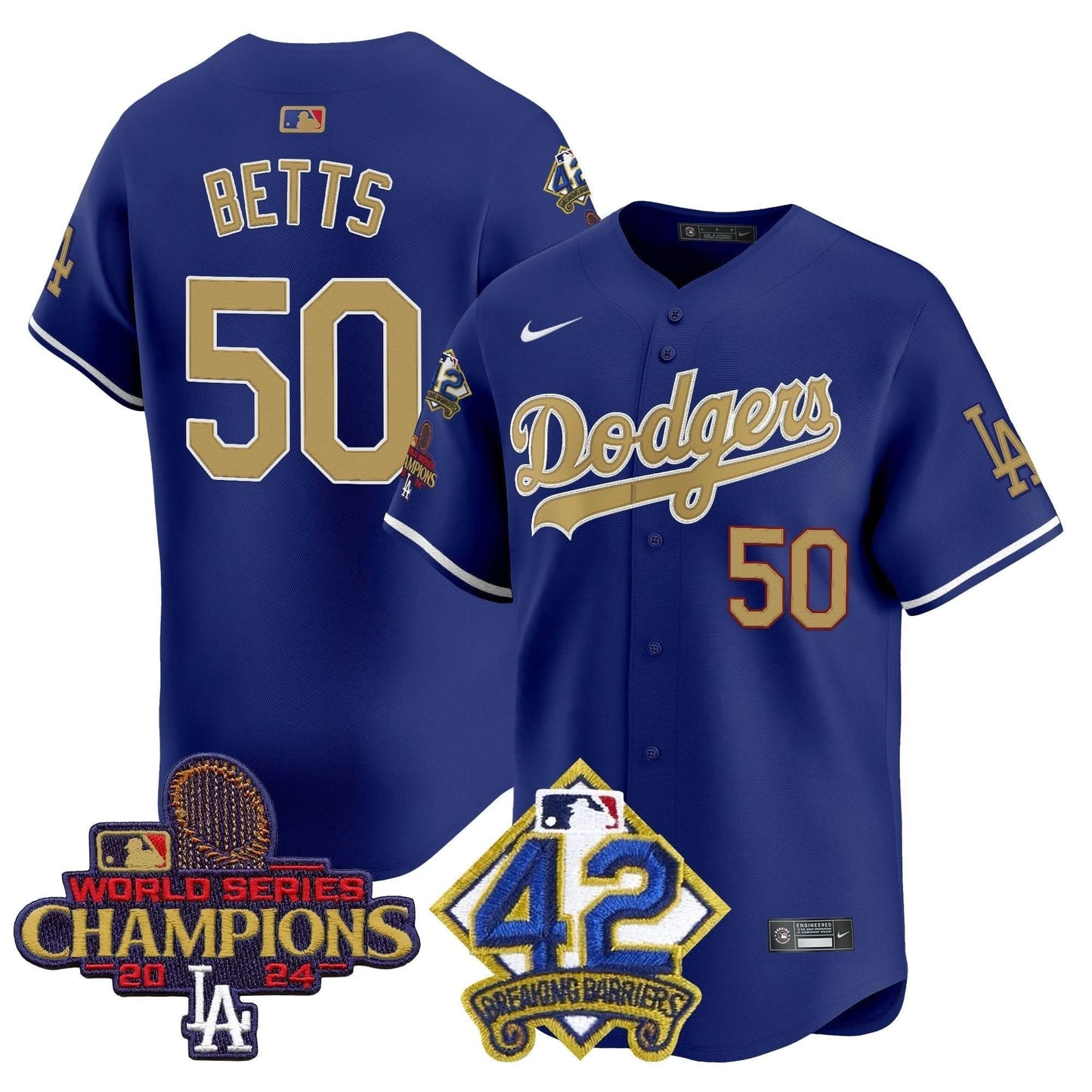 Dodgers 2024 World Series Champions & Jackie Robinson Patch Vapor Premier Limited Jersey - All Stitched
