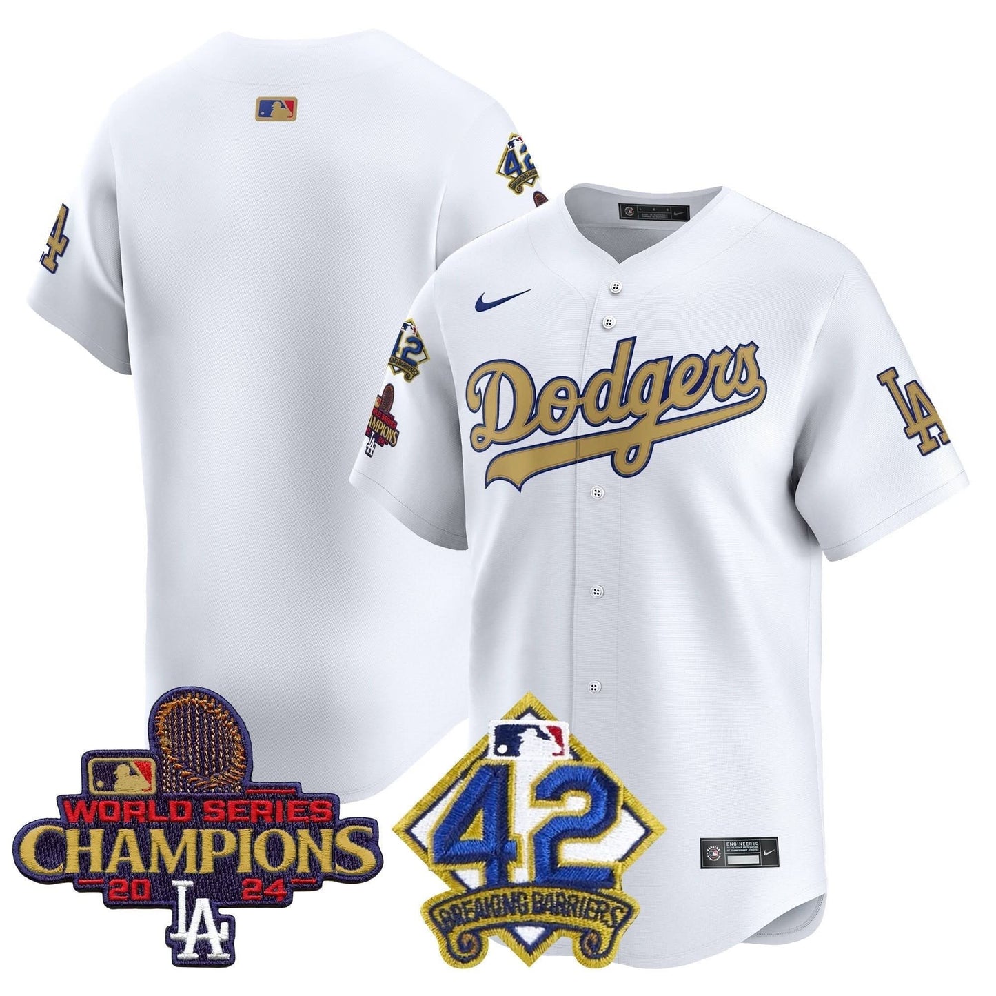 Dodgers 2024 World Series Champions & Jackie Robinson Patch Vapor Premier Limited Jersey - All Stitched