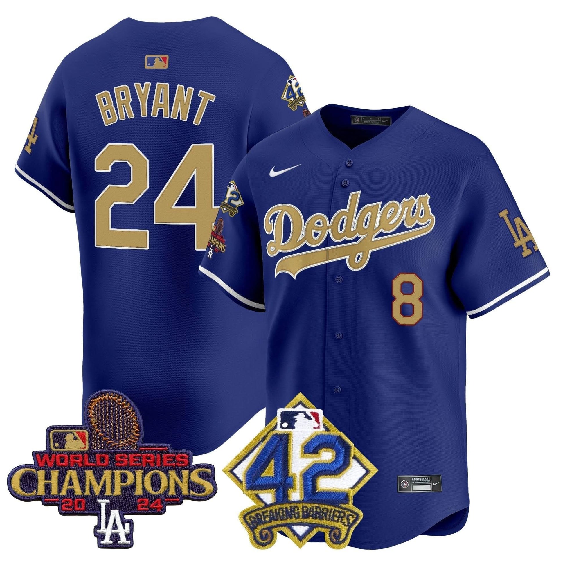 Dodgers 2024 World Series Champions & Jackie Robinson Patch Vapor Premier Limited Jersey - All Stitched