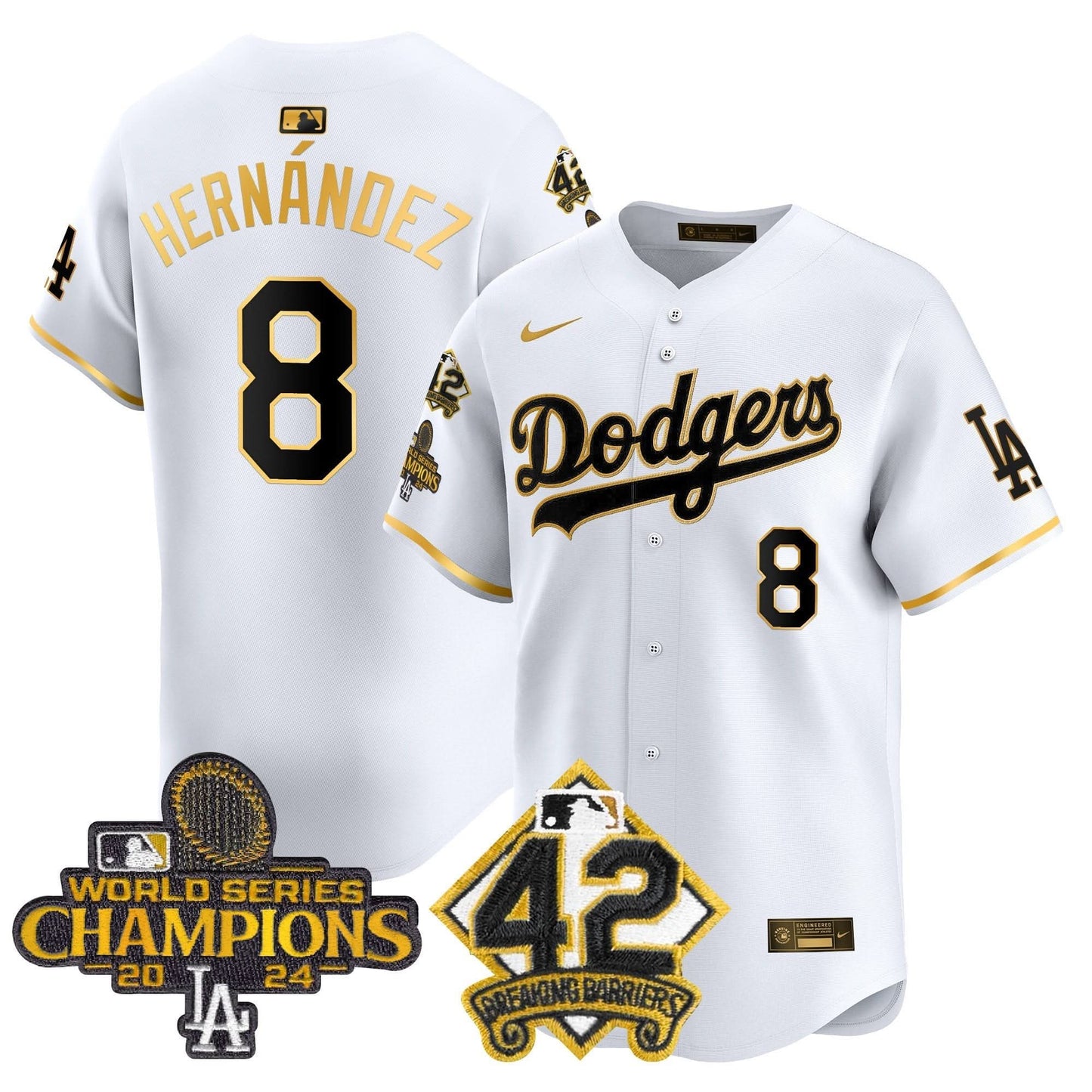 Dodgers 2024 World Series Champions & Jackie Robinson Patch Vapor Premier Limited Jersey - All Stitched