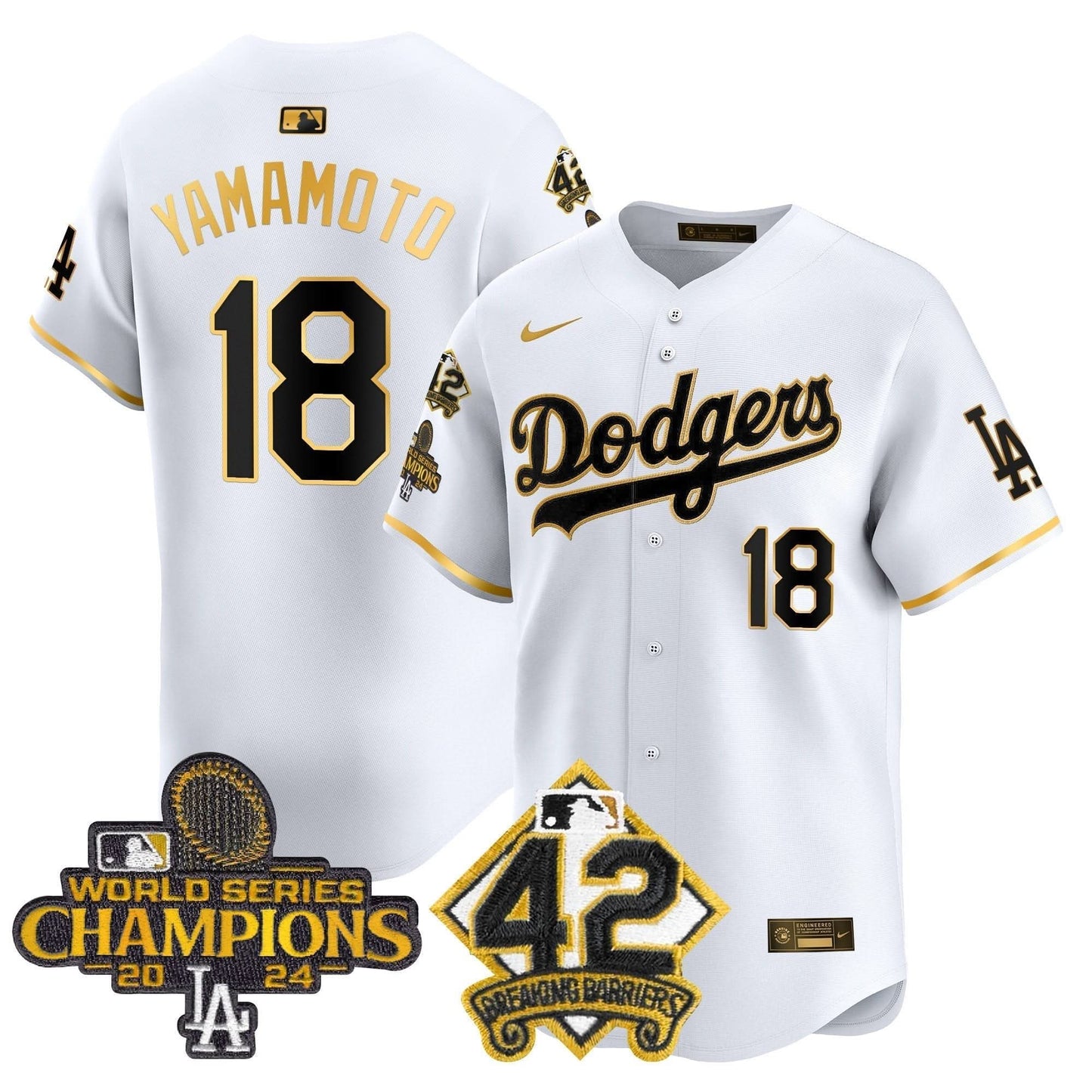 Dodgers 2024 World Series Champions & Jackie Robinson Patch Vapor Premier Limited Jersey - All Stitched