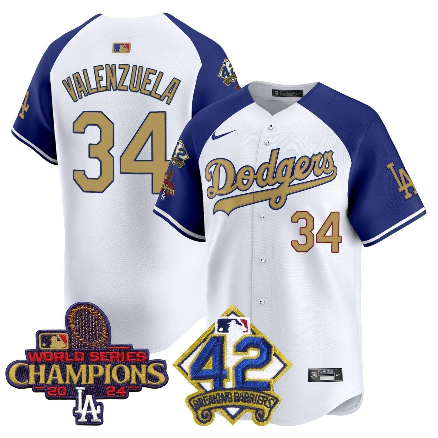 Dodgers 2024 World Series Champions & Jackie Robinson Patch Vapor Premier Limited Jersey - All Stitched