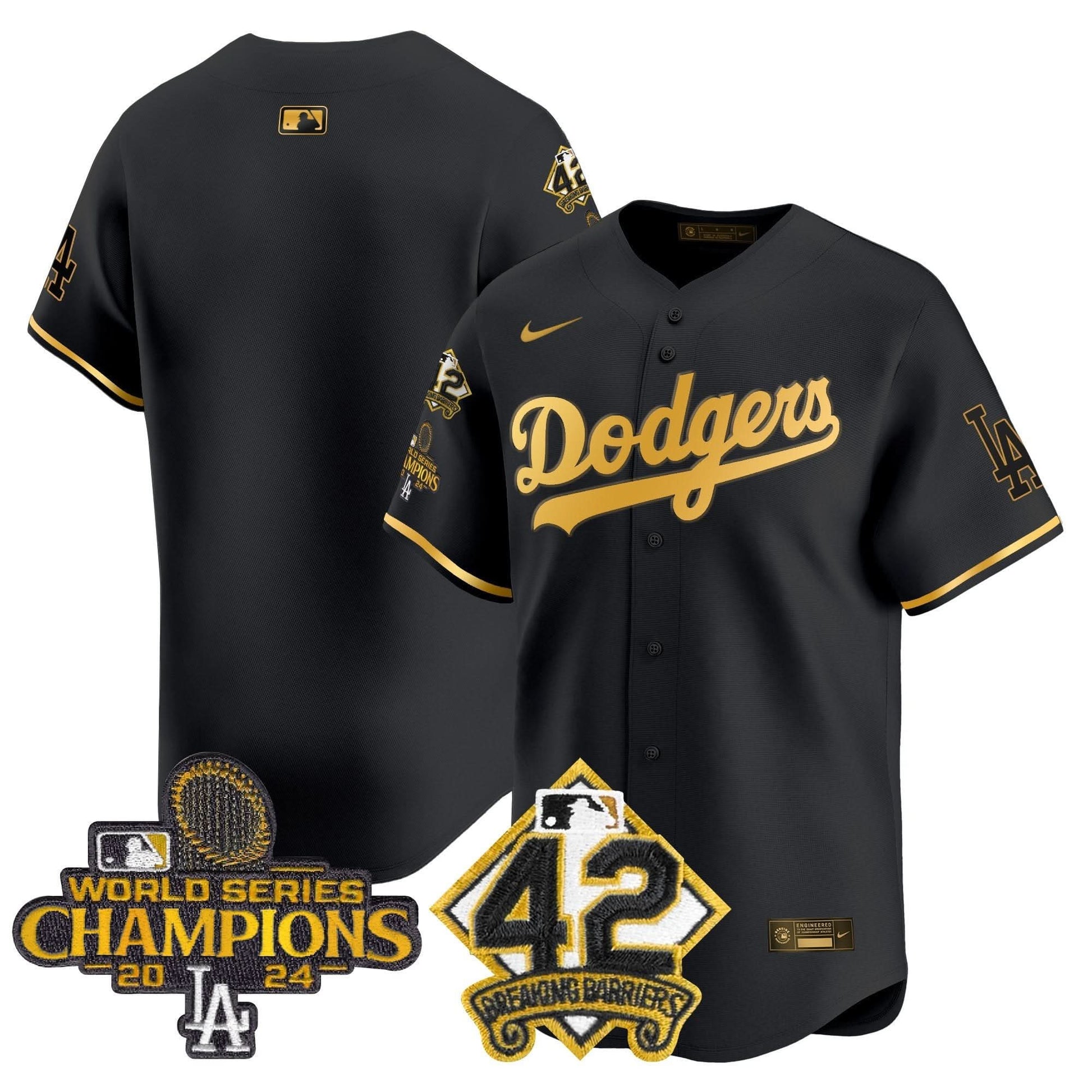 Dodgers 2024 World Series Champions & Jackie Robinson Patch Vapor Premier Limited Jersey - All Stitched